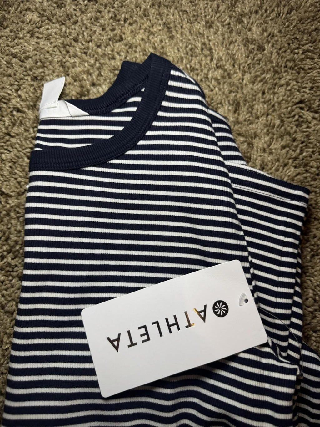 Athleta Signature Rib Crop Tee Sz S New $55 Martina Navy Stripe Short Knit Top