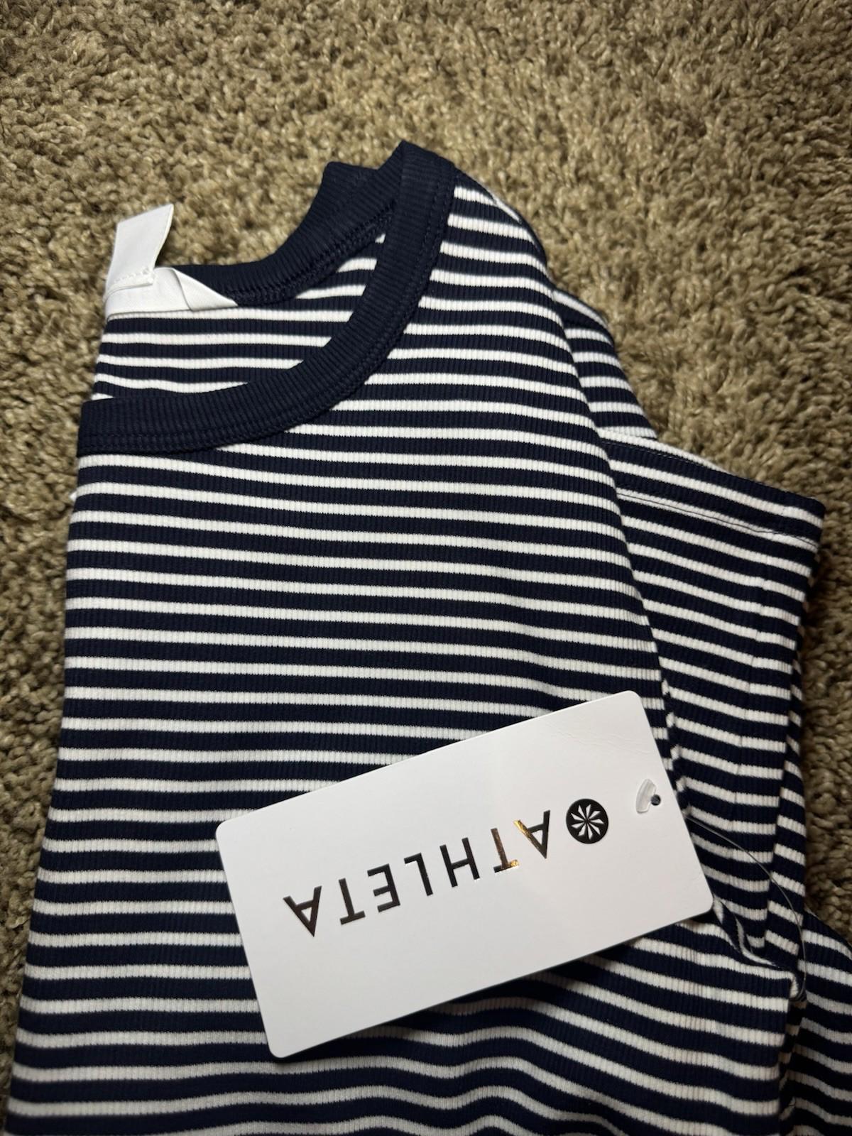 Athleta Signature Rib Crop Tee Sz S New $55 Martina Navy Stripe Short Knit Top