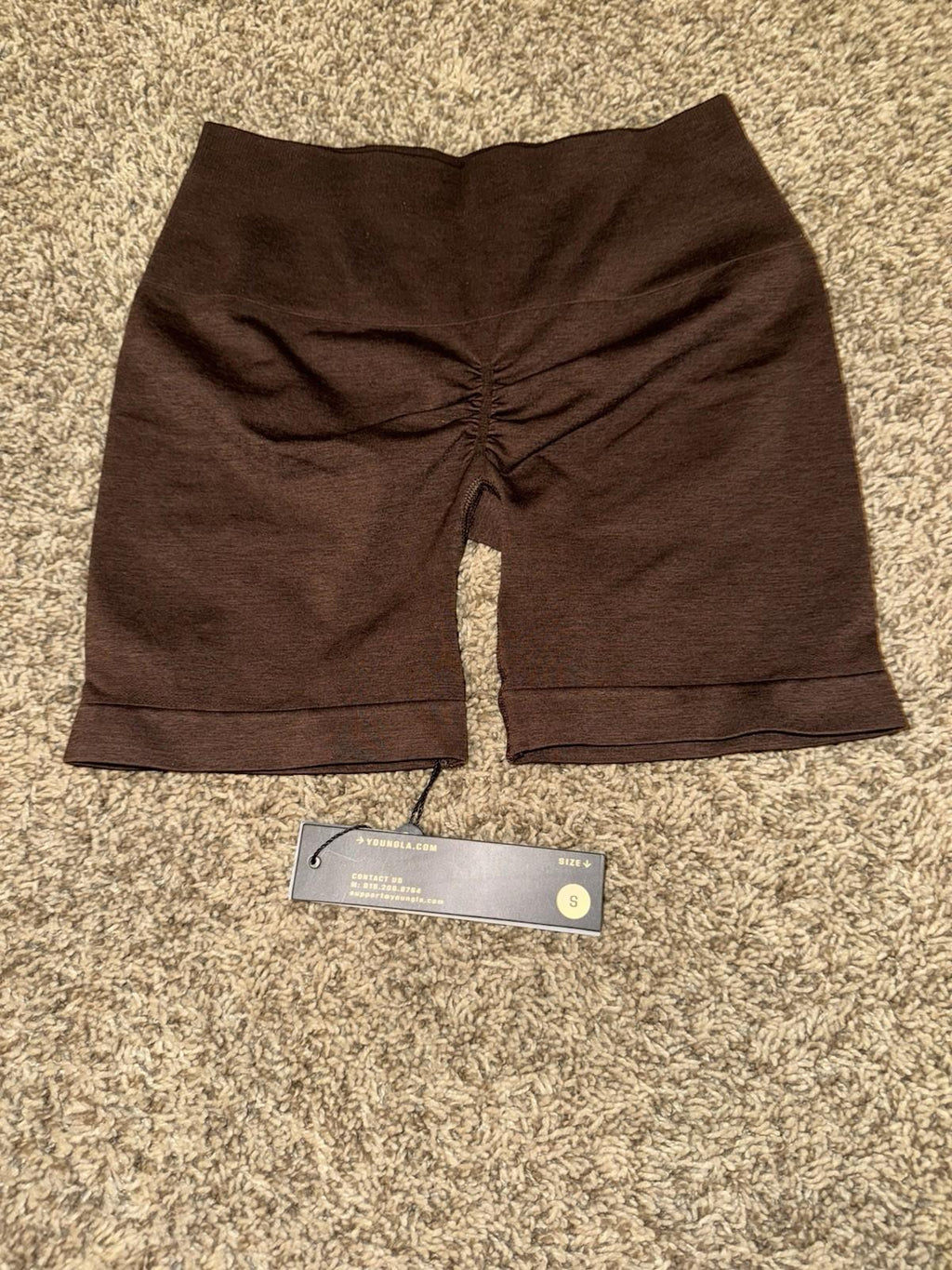 YOUNGLA Seamless Core Shorts Biker Shorts Booty Scrunch Size SM Brown NWT