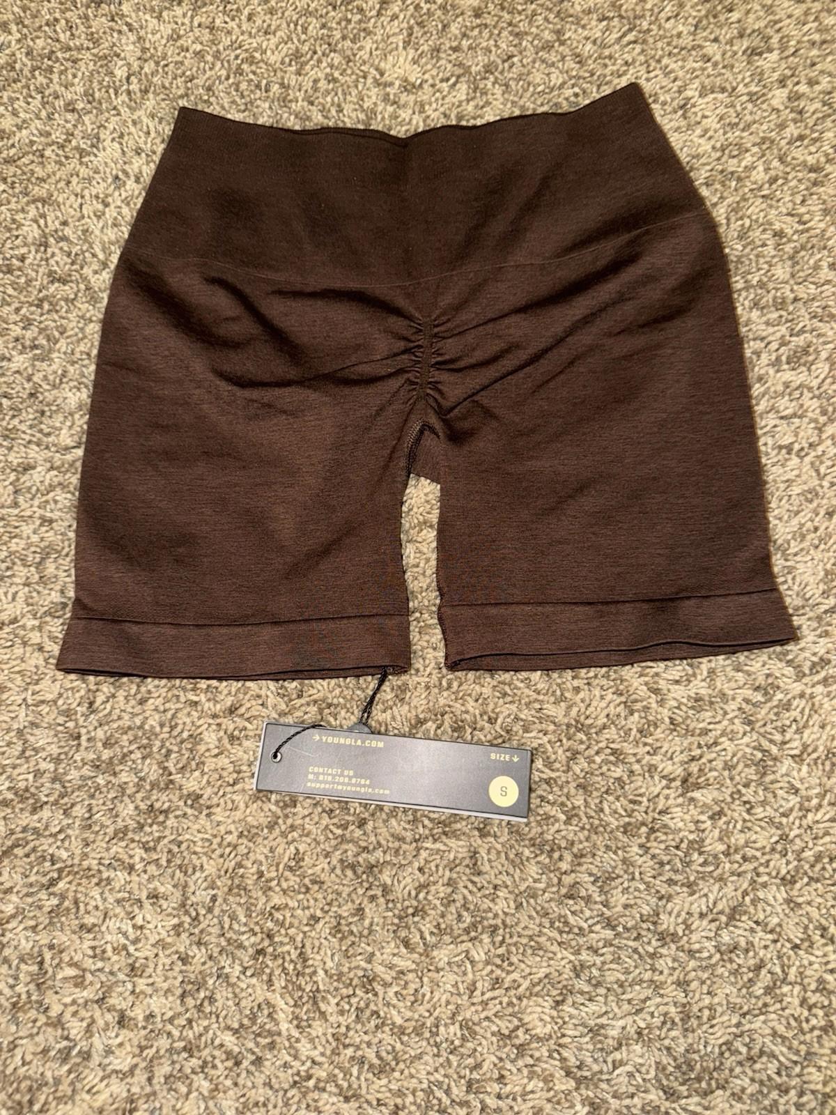 YOUNGLA Seamless Core Shorts Biker Shorts Booty Scrunch Size SM Brown NWT