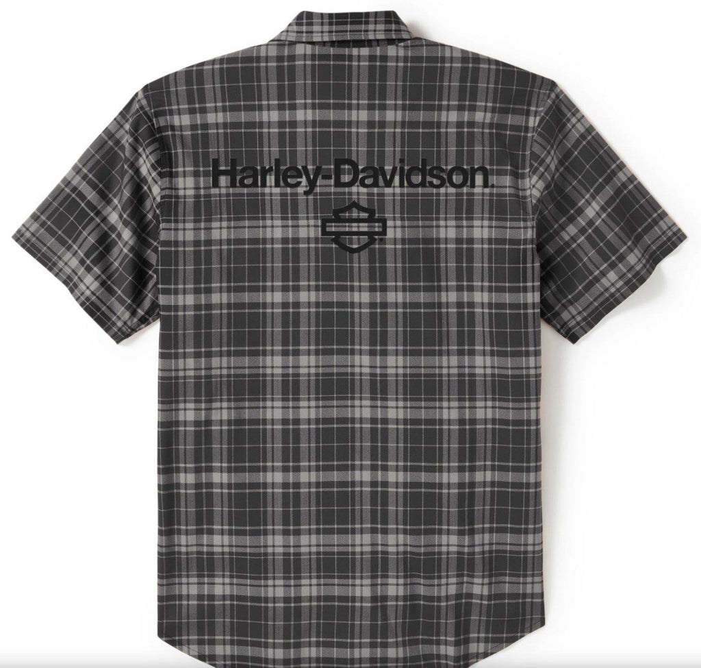 HARLEY DAVIDSON H-D TECH Coolmax Plaid Short Sleeve Shirt - Ghost Gray & Asphalt