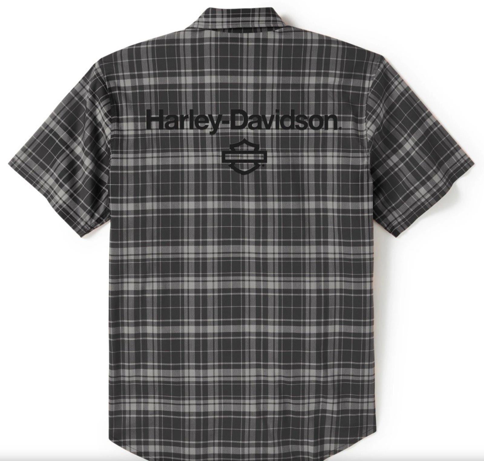 HARLEY DAVIDSON H-D TECH Coolmax Plaid Short Sleeve Shirt - Ghost Gray & Asphalt