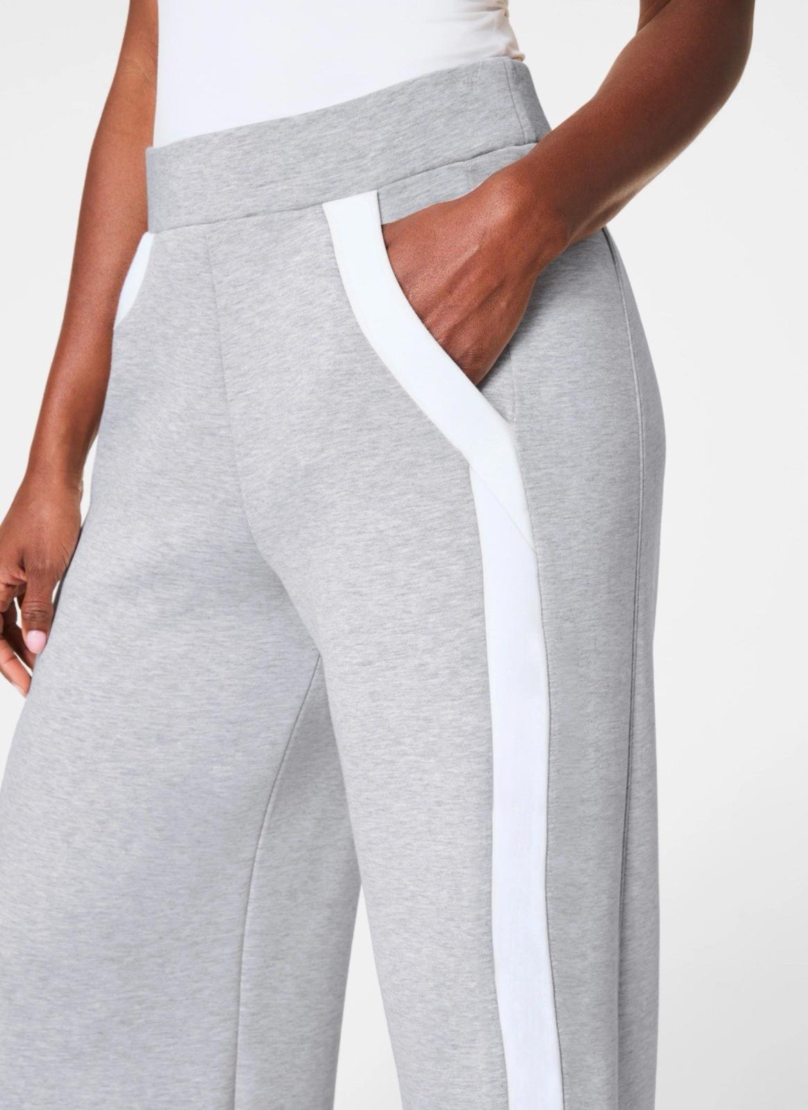 Spanx Womens Track Pants AirEssentials Striped Wide Leg Gray Size LG NEW