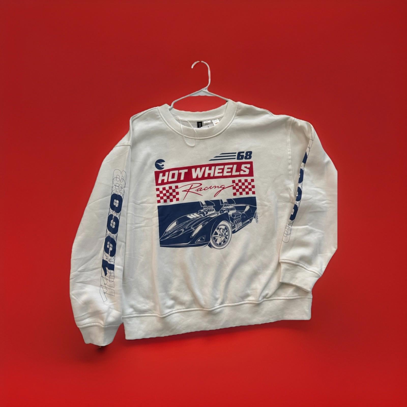 NEW! H&M Hot Wheels SweatShirt White W/Blue & Red NWT Medium