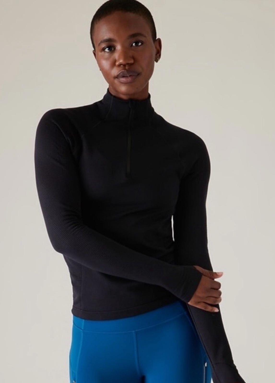 NWT Athleta Flurry 1/2 Half Zip Mock Neck Long Sleeve XXS Black
