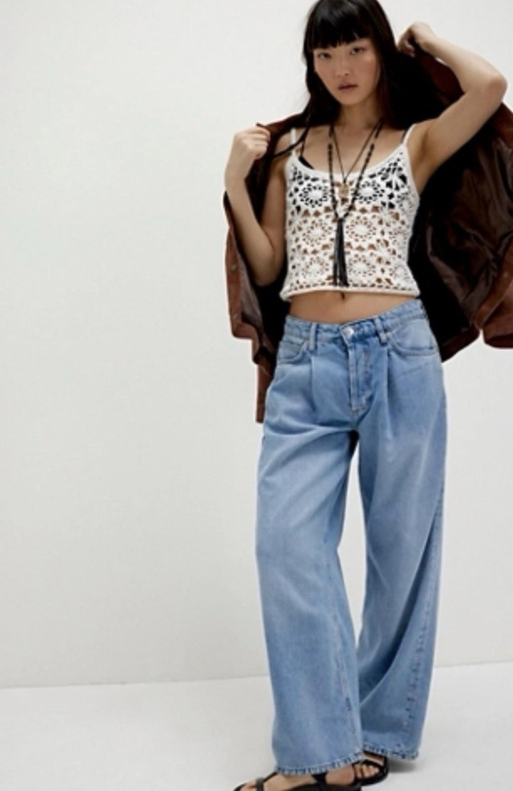 We The Free People Guessing Game Relaxed Leg Wide Leg Trousers Jeans Size 27 NEW