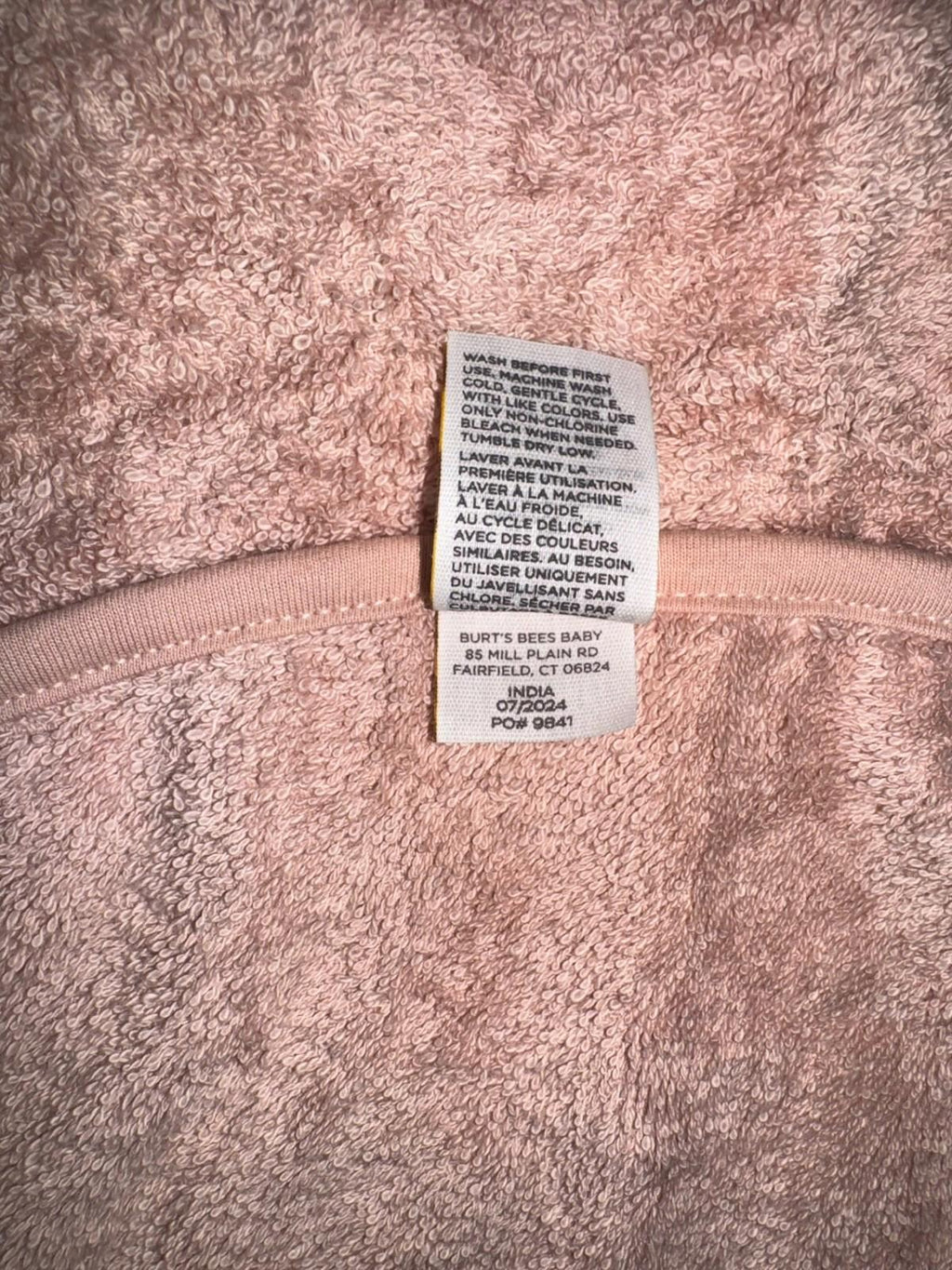 Burt's Bees Baby Hooded Towel Pink Bunny Organic Cotton Bath Animal Towel NWT