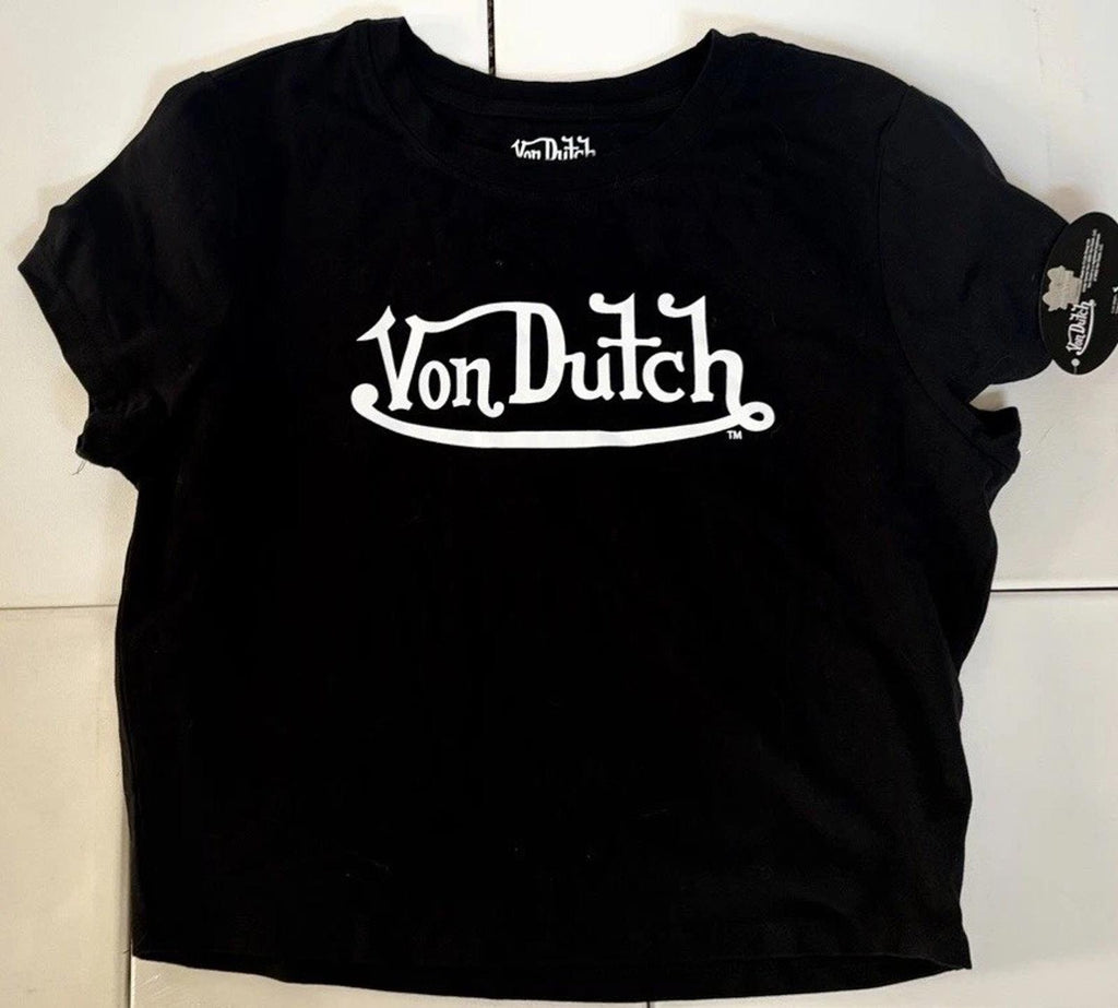 NEW Von Dutch Women’s Classic Logo Baby Tee Black T-Shirt - (Size XL)