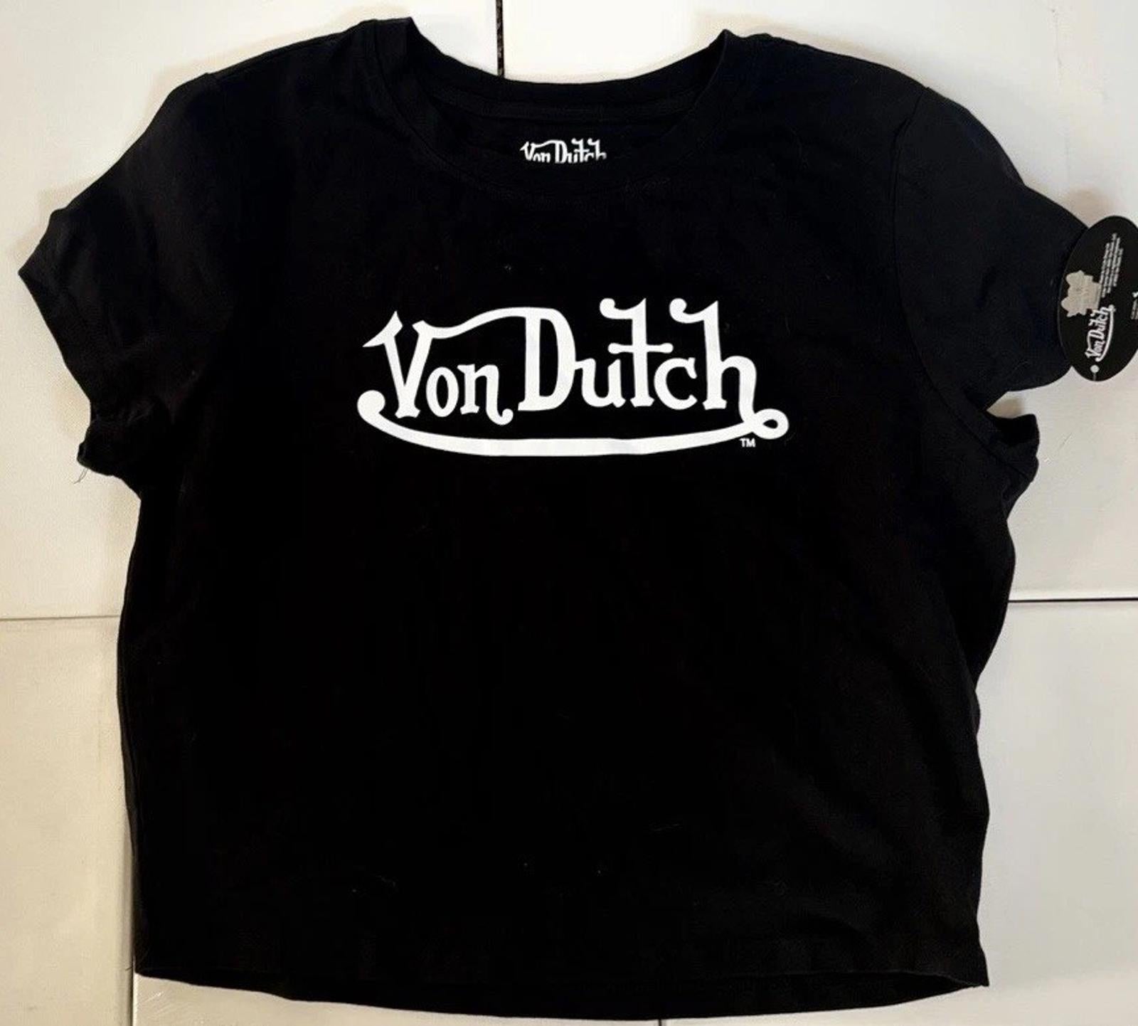 NEW Von Dutch Women’s Classic Logo Baby Tee Black T-Shirt - (Size XL)