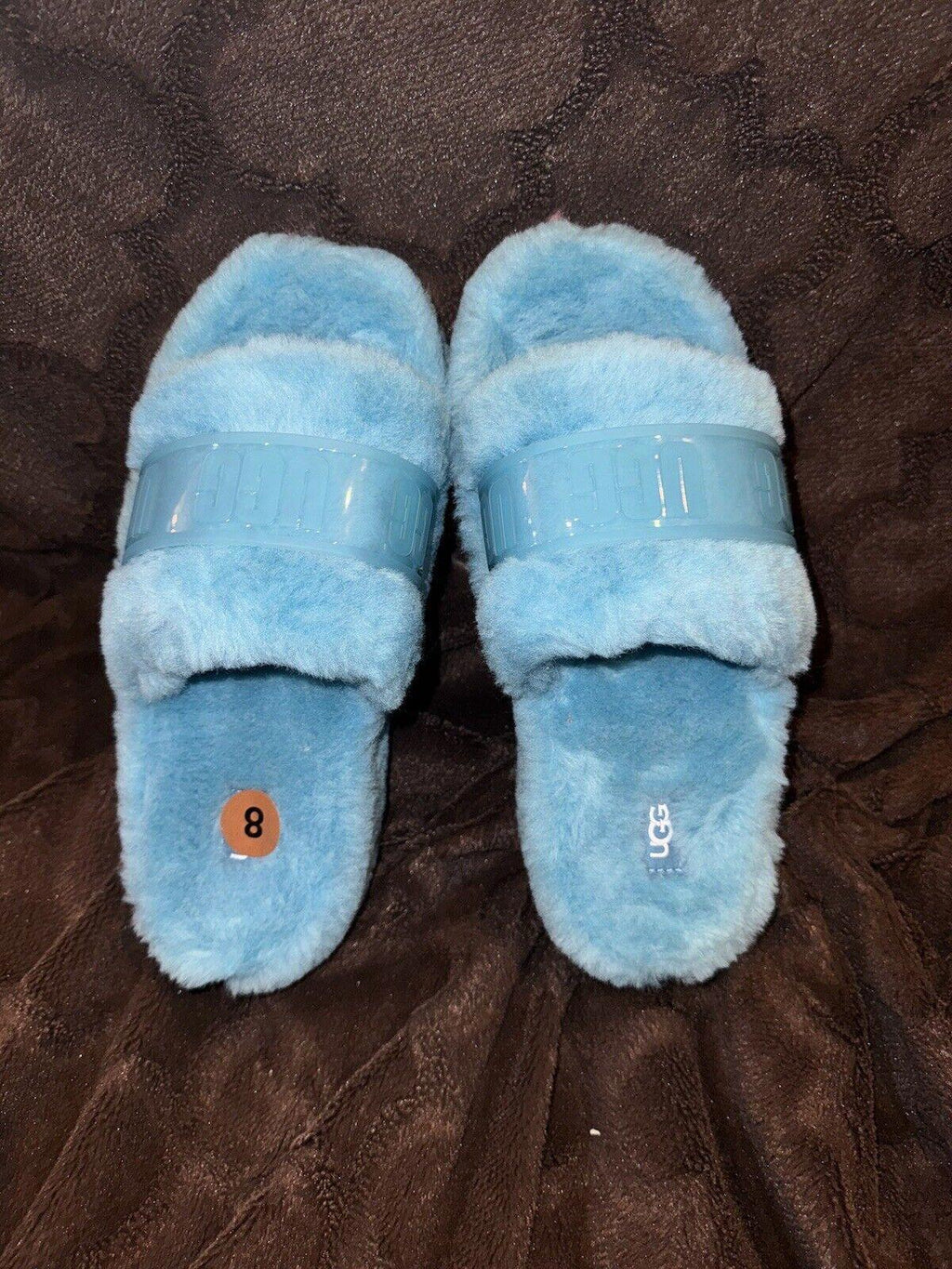 UGG Fluffita Women's Turquoise Fluffy Platform Slides Size 8