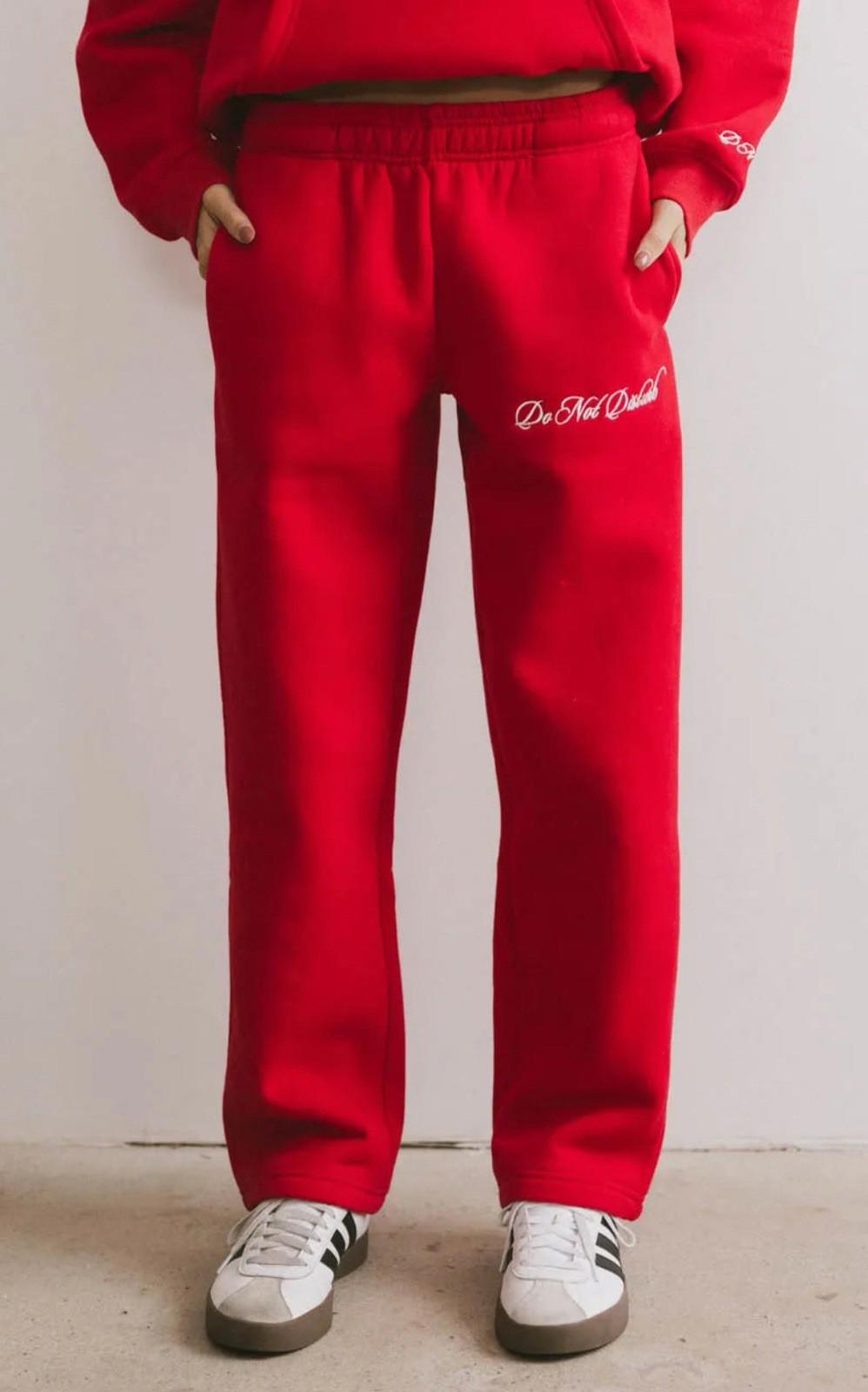 NEW Bohme Do Not Disturb Sweatpants in Red Bootcut Fleece Lined LARGE