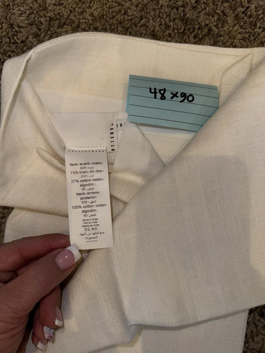 Pottery Barn Emery 3-in-1 Pole Top Linen Cotton Lined Curtain 48 x 90 IVORY NEW