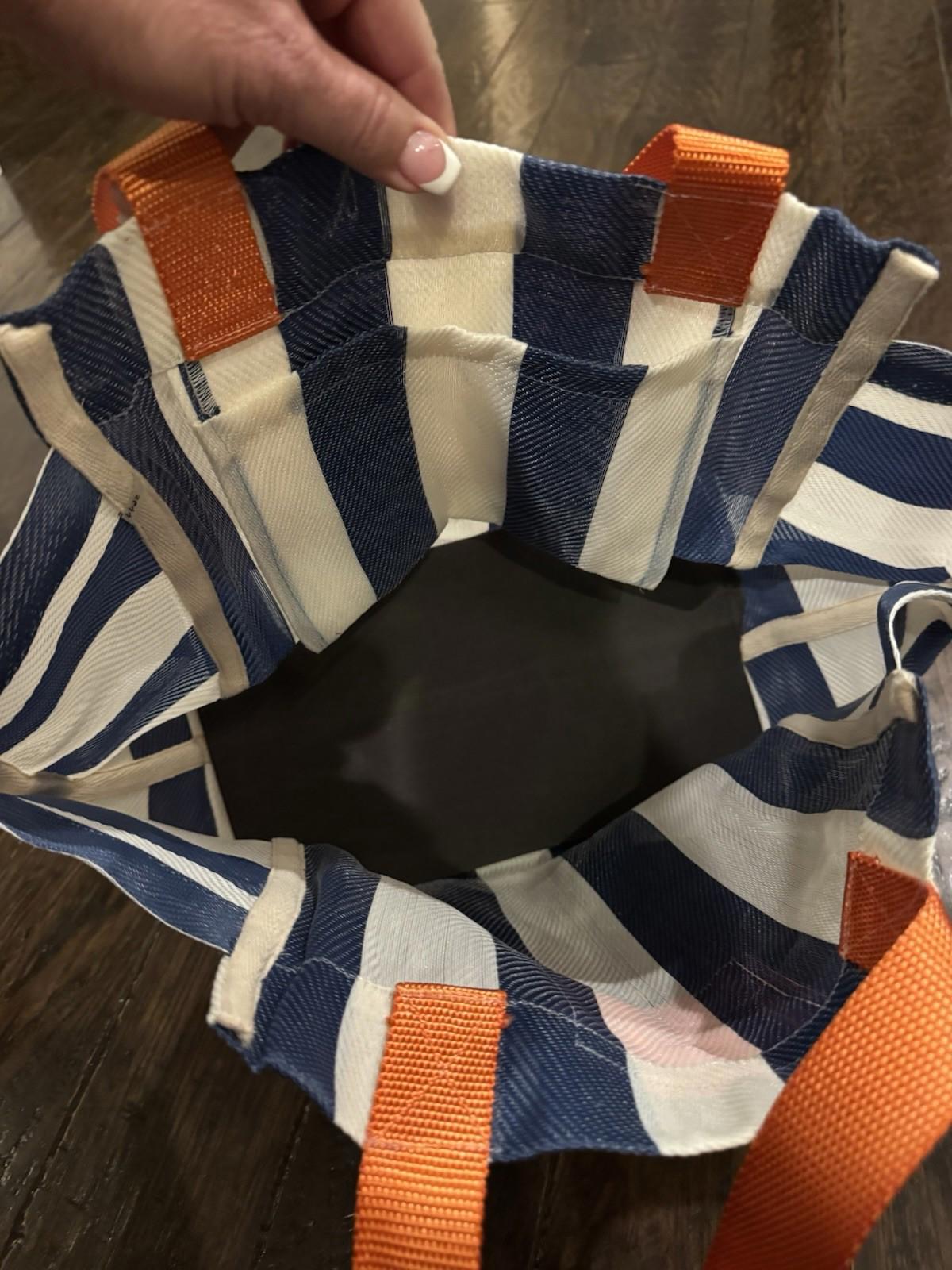 NEW Free People Free-est Striped Tote Bag, Blue and White with Pink Logo BNIP