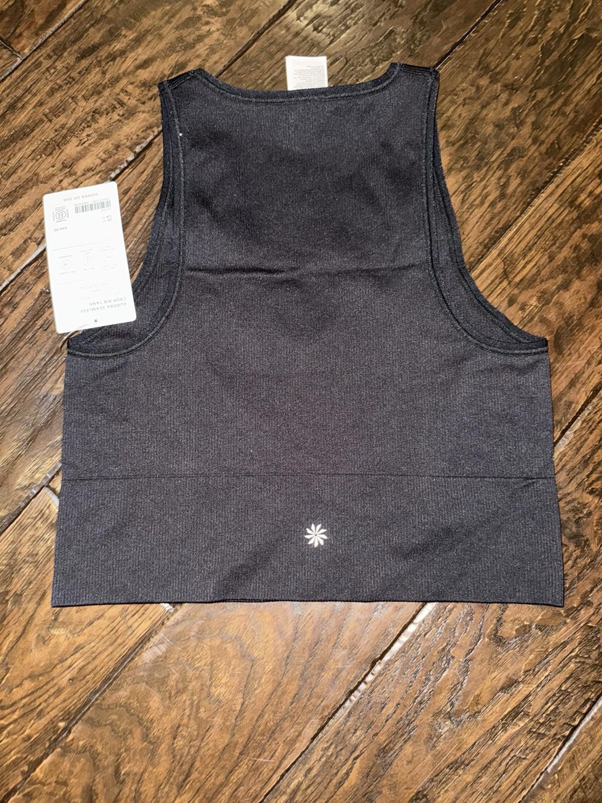 NWT Athleta Aurora Crop Black Tank Medium Ribbed Seamless Support Wide Strap NEW