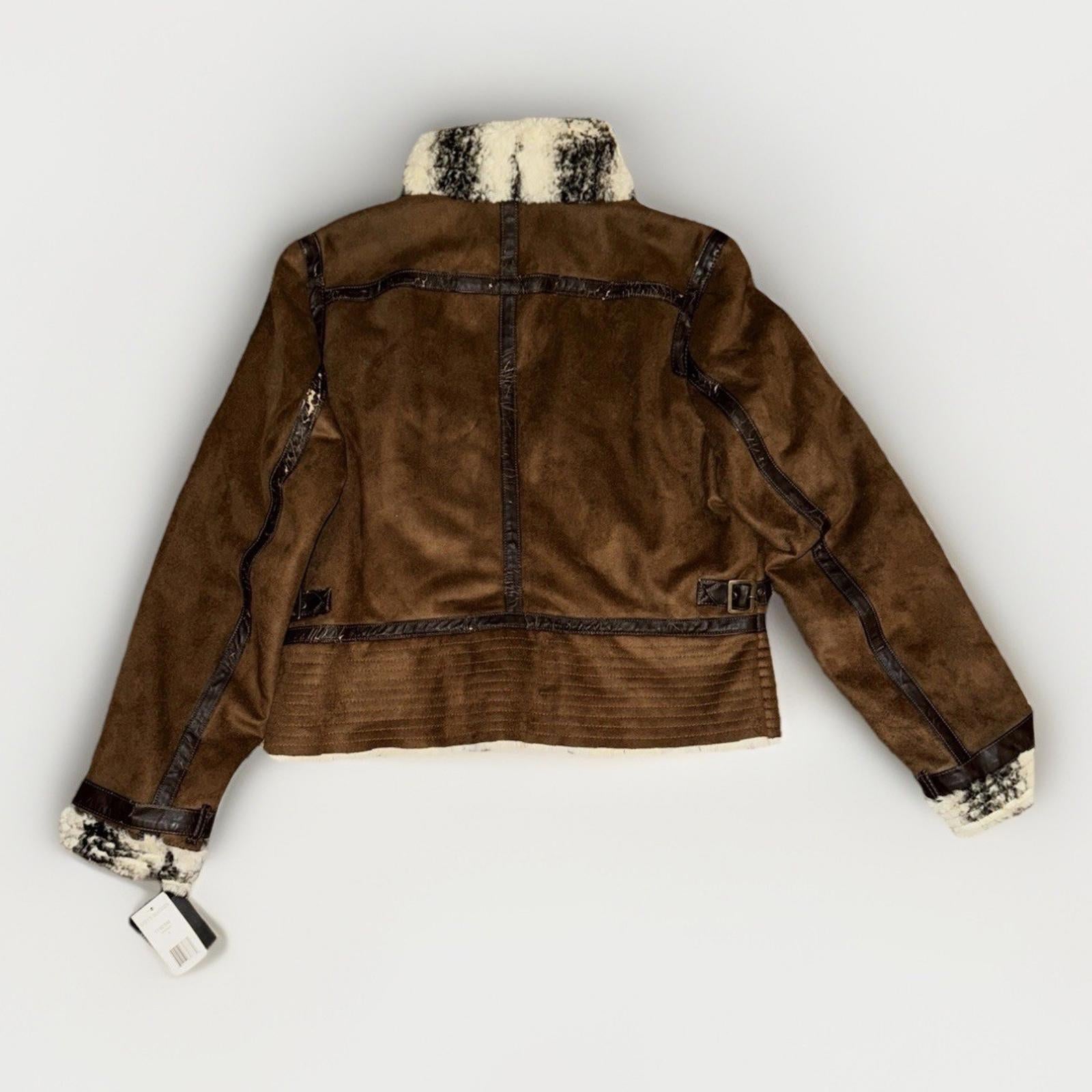 NEW Steve Madden Jacket Womens XL Brown Faux Suede Fur Lined Moto Bomber Ladies