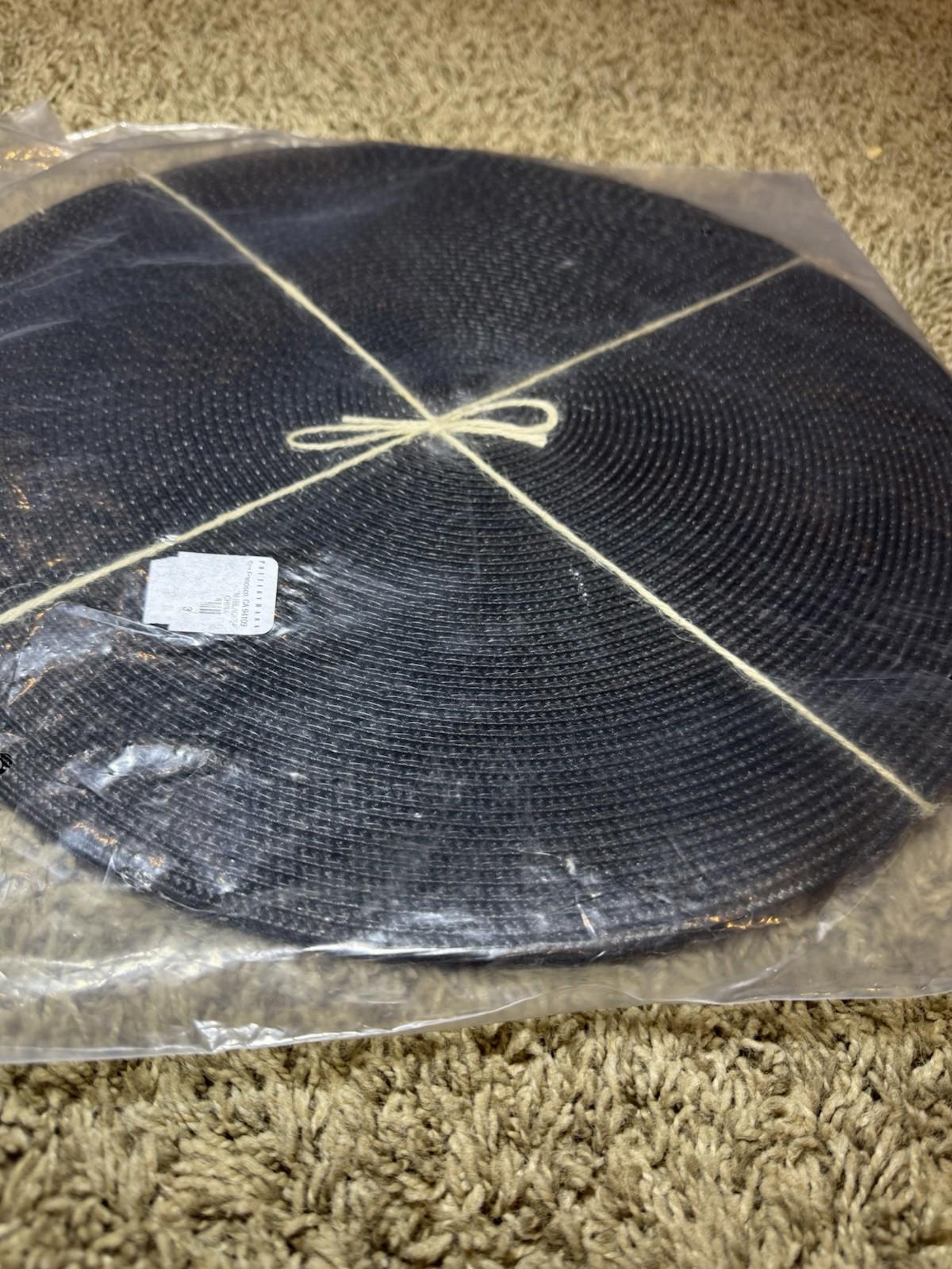 Set of 4 Pottery Barn Black Braided Woven 15" Round Placemats New