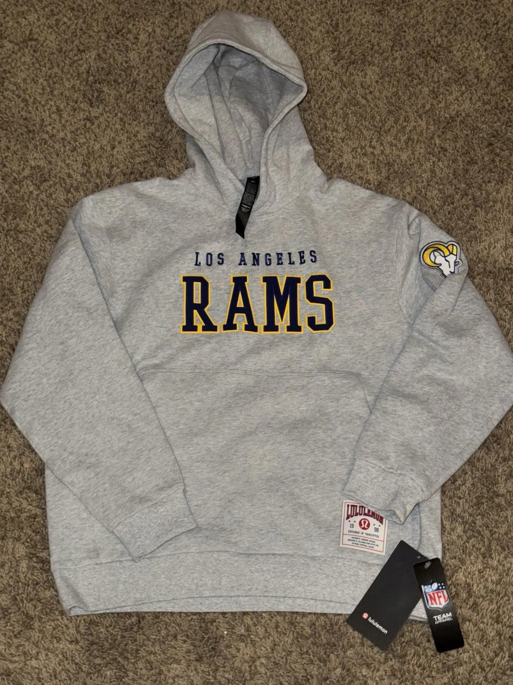 NWT RARE Lululemon Gray LA Rams Steady State Pullover Hoodie Mens MED