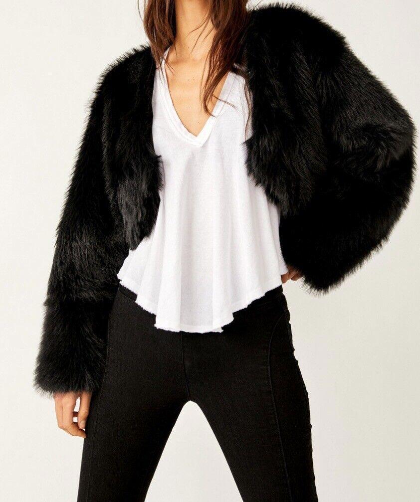 Free People All night faux fur black jacket medium new