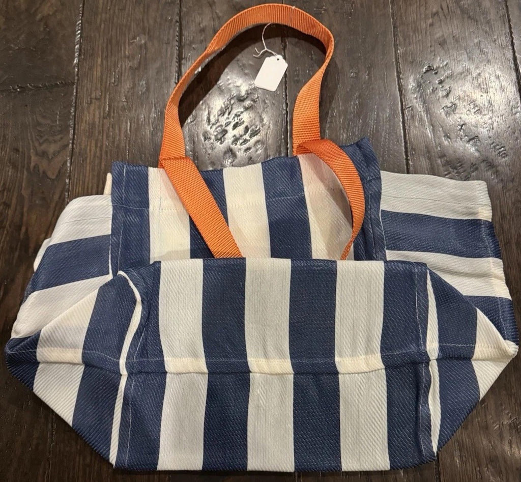 NEW Free People Free-est Striped Tote Bag, Blue and White with Pink Logo BNIP