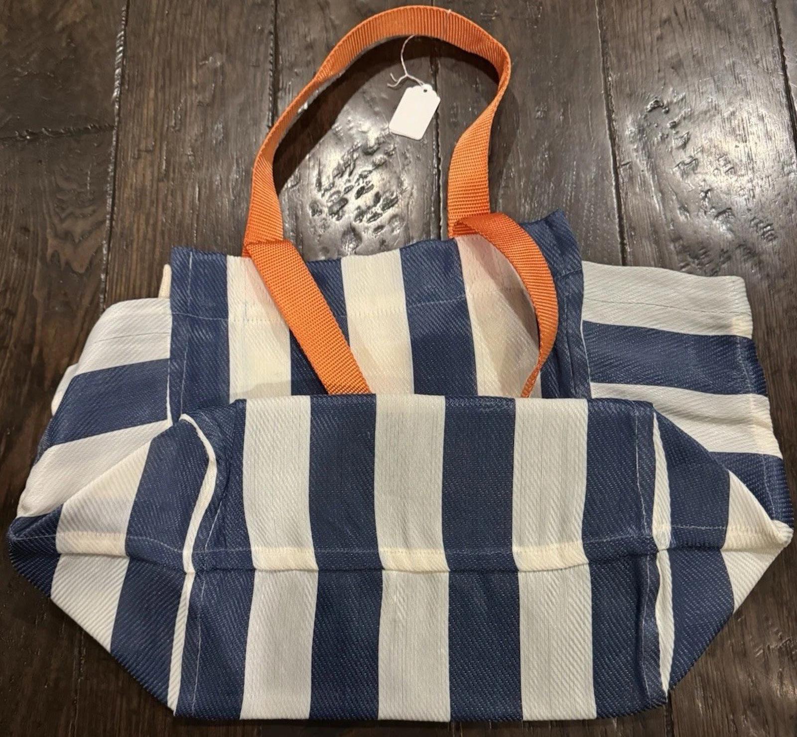 NEW Free People Free-est Striped Tote Bag, Blue and White with Pink Logo BNIP