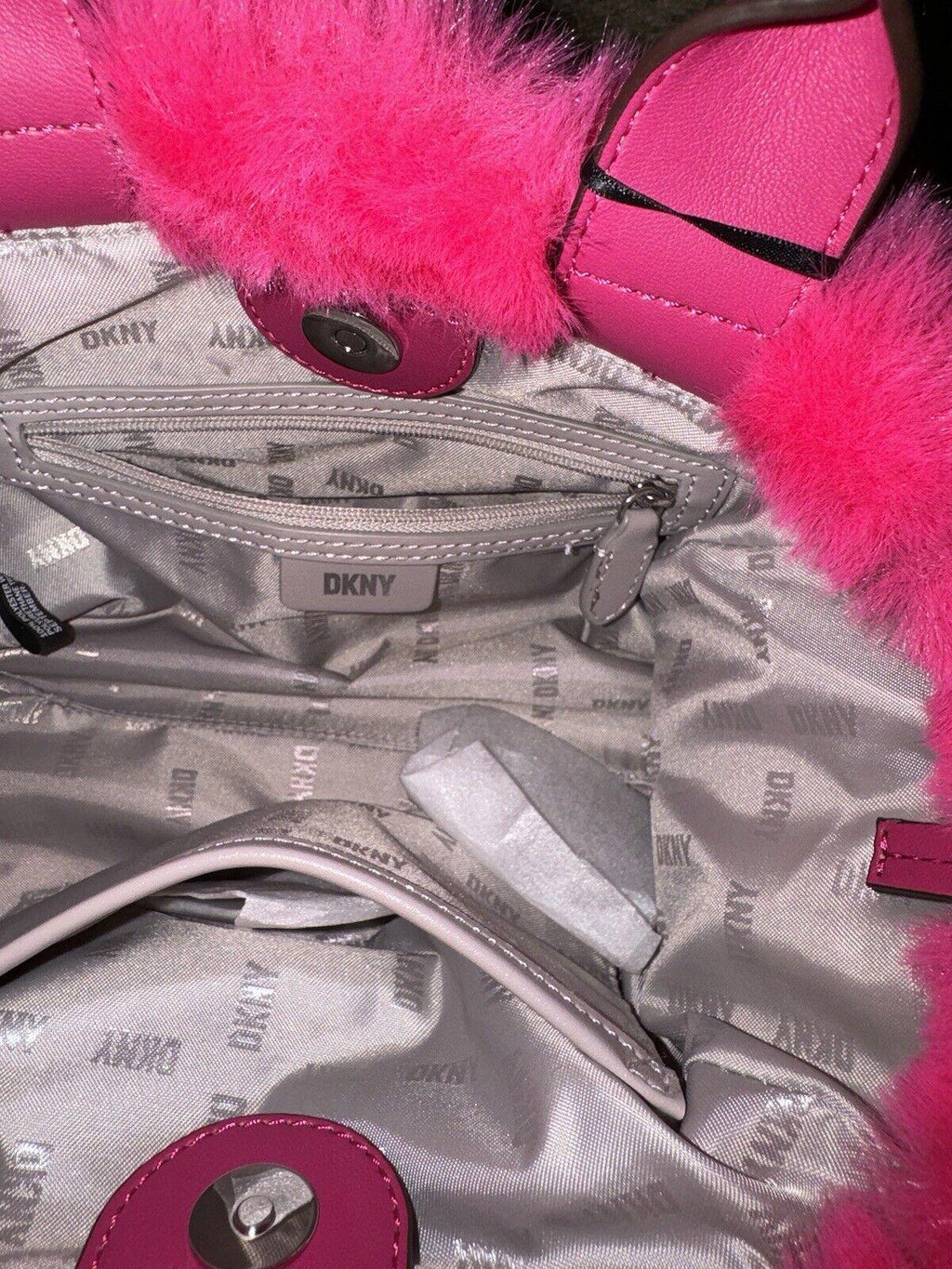 Pink DKNY Purse Handbag Satchel Fluffy Fur MSRP $148