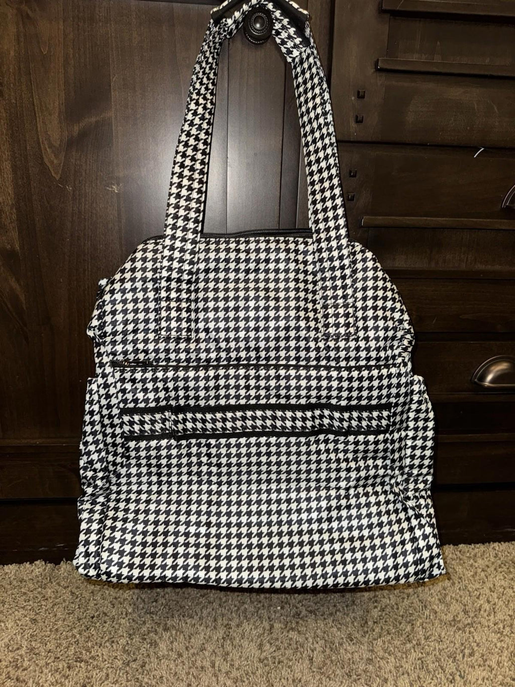 RARE Lug Saunter Classic Duffel & Sway Pouch Travel Bag In Black Houndstooth NEW