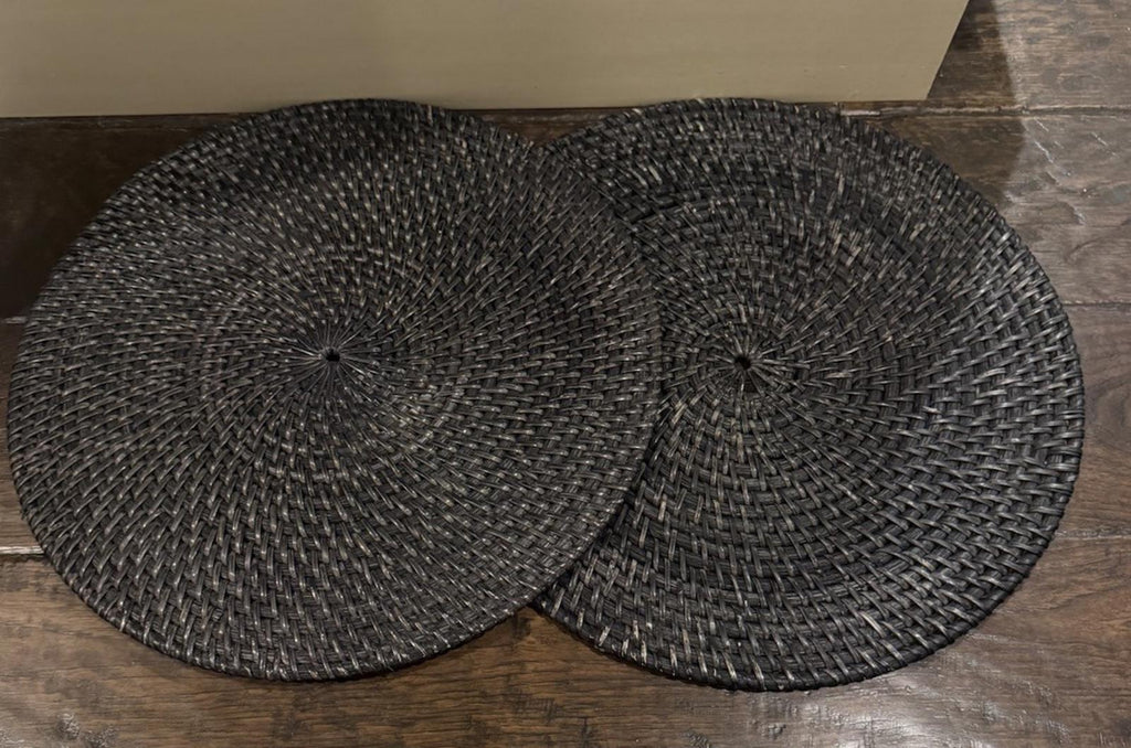 2 - Pottery Barn 14" Tava Handwoven Rattan Charger Plates NEW
