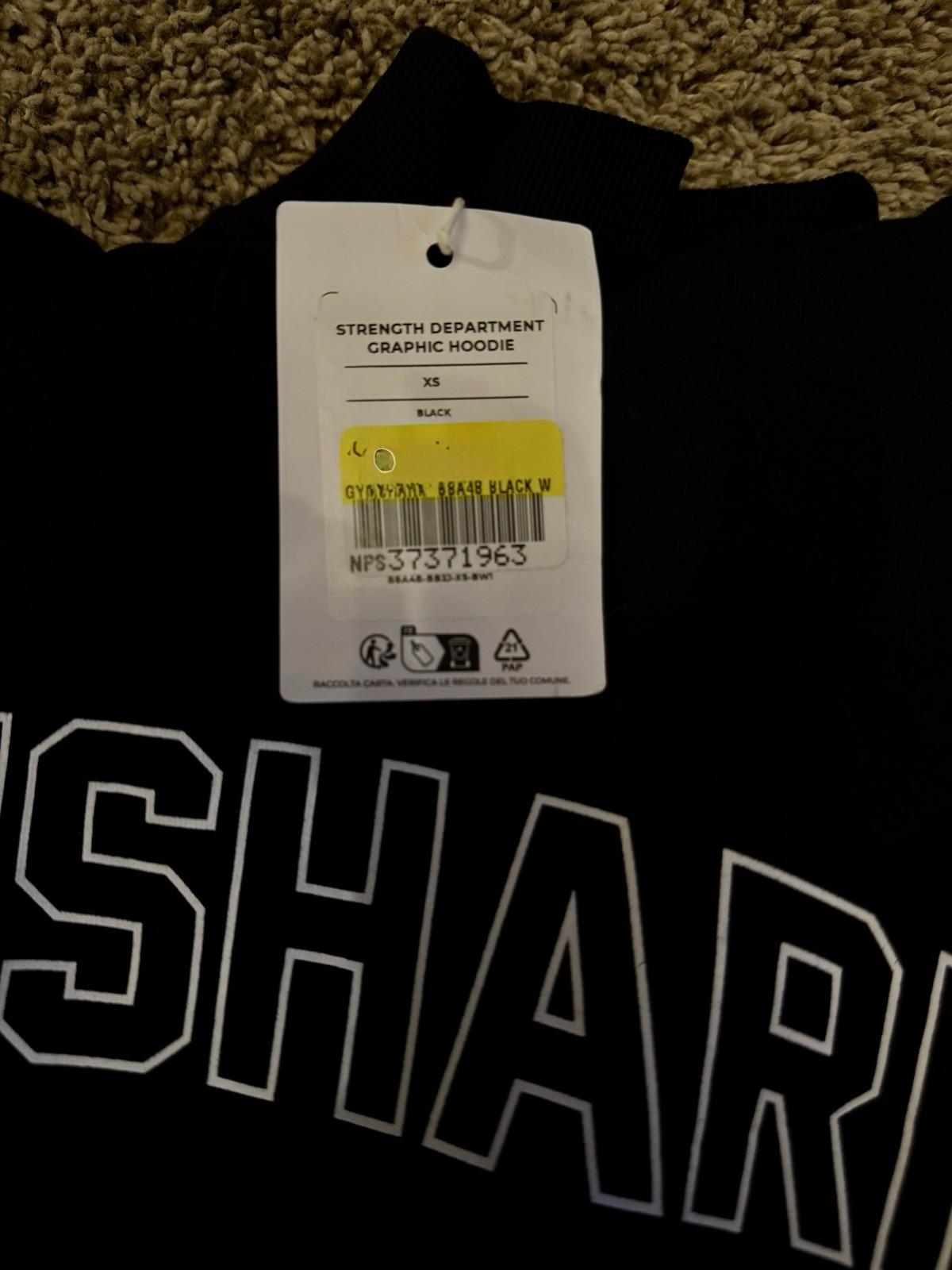 G308 GYMSHARK Strength Department Graphic Oversized Hoodie Black Womens Size XS
