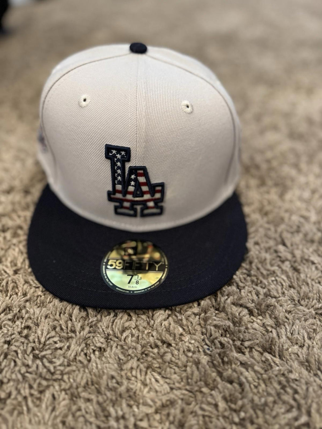 NEW LA Dodgers New Era Khaki/Black Fourth of July 59FIFTY Fitted Hat Size 7