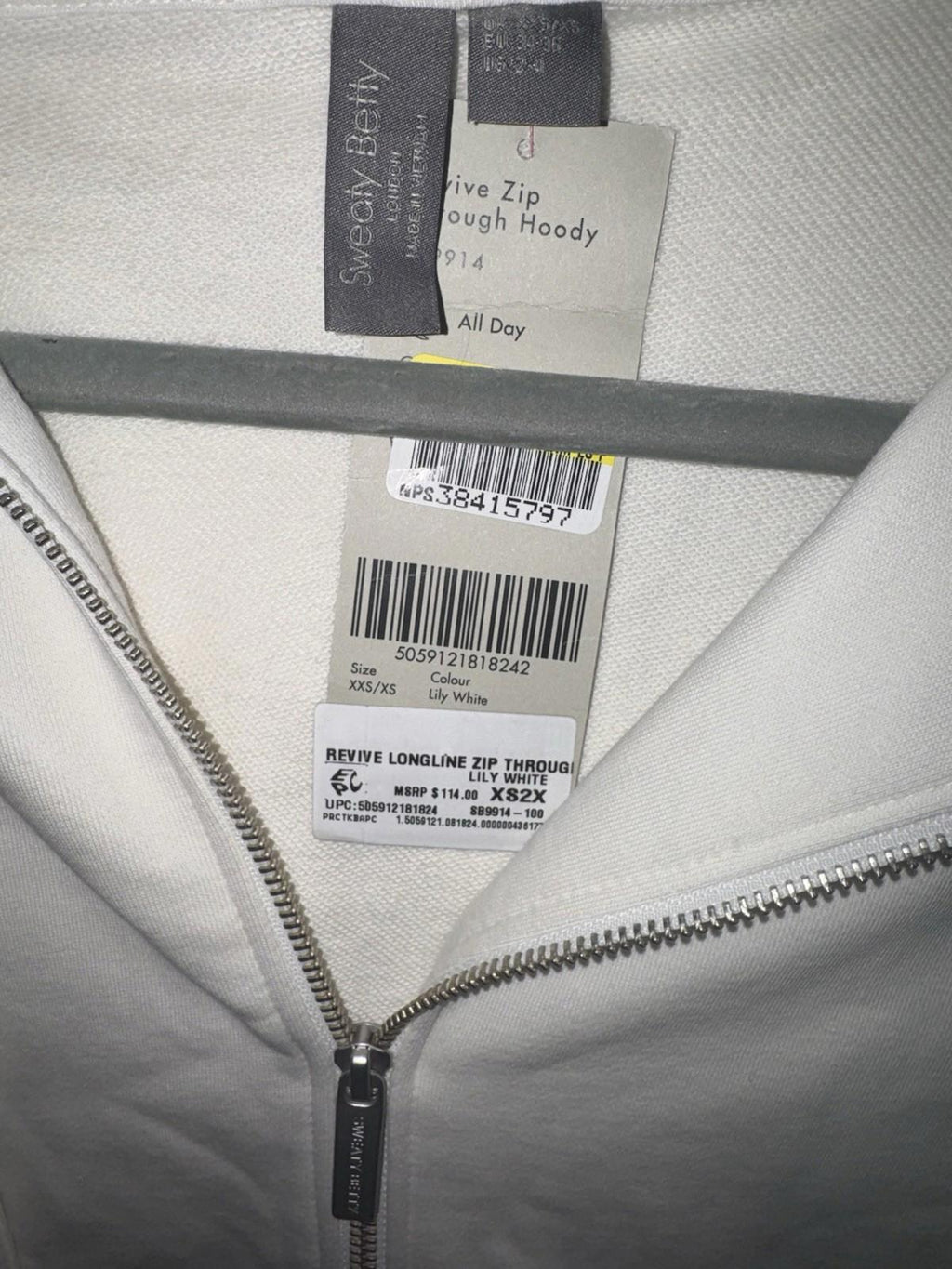 NWT Sweaty Betty Revive Zip Through Hoody in the Lily White color XS NEW!