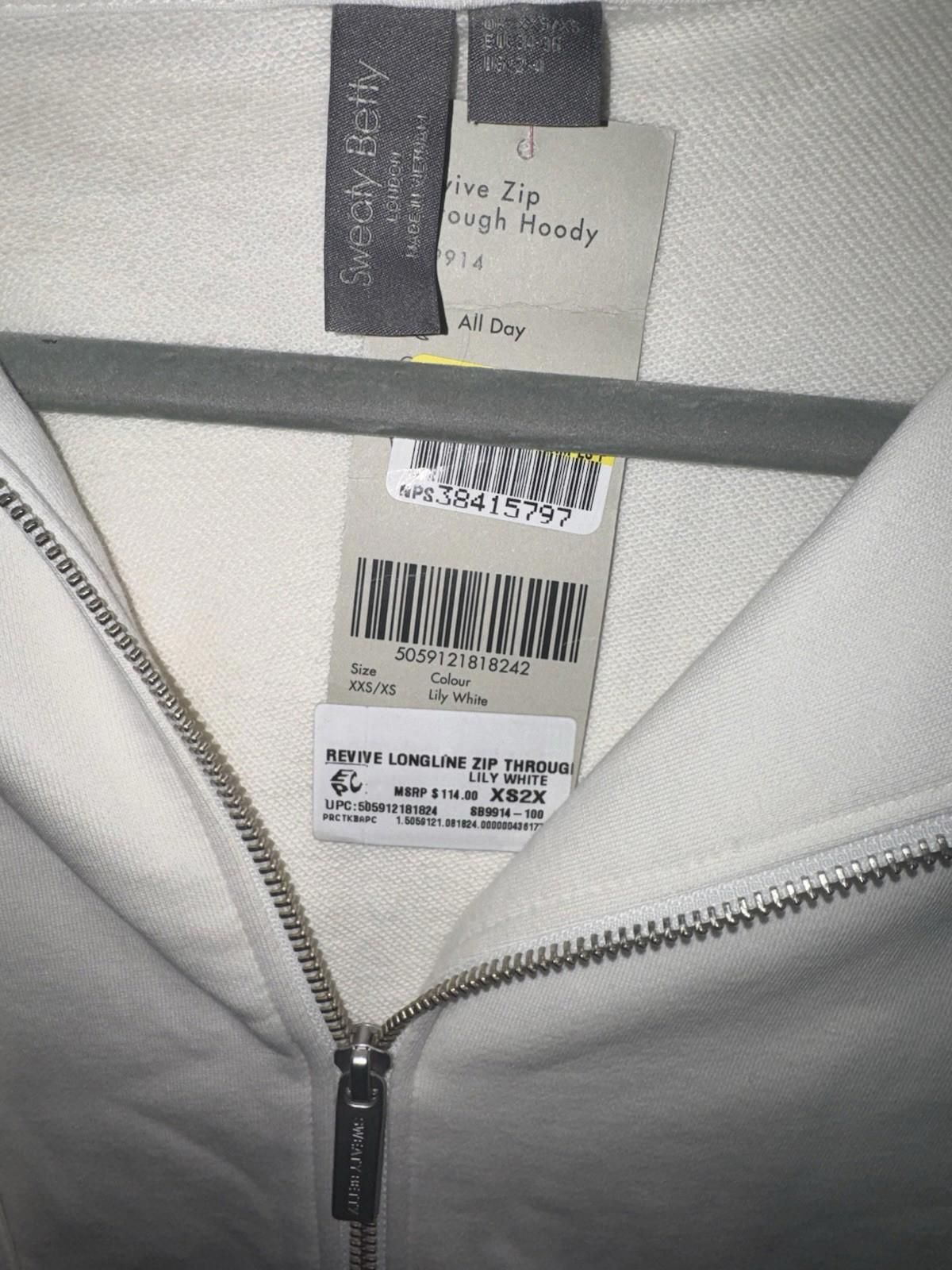 NWT Sweaty Betty Revive Zip Through Hoody in the Lily White color XS NEW!