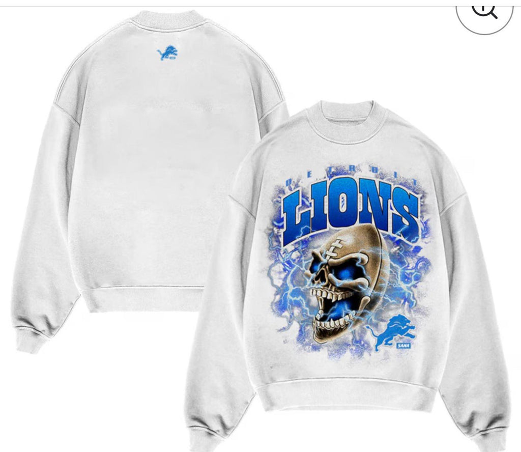 Unisex Gray SANA x Detroit Lions Skull Football Crewneck NFL - Size L NWOT