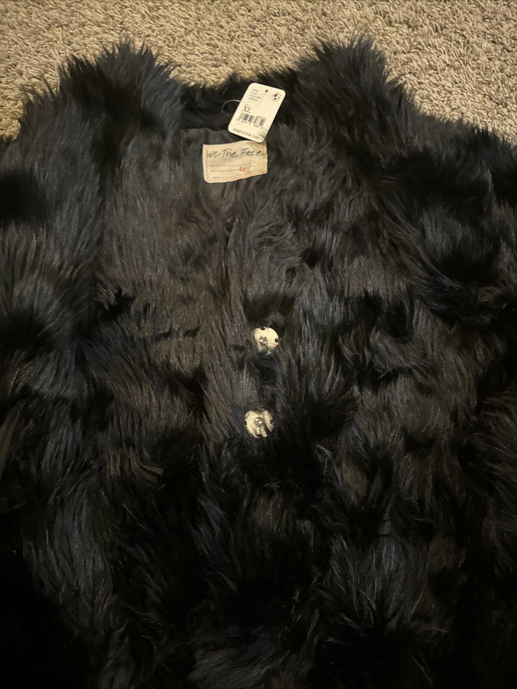 Free People All night faux fur black jacket medium new