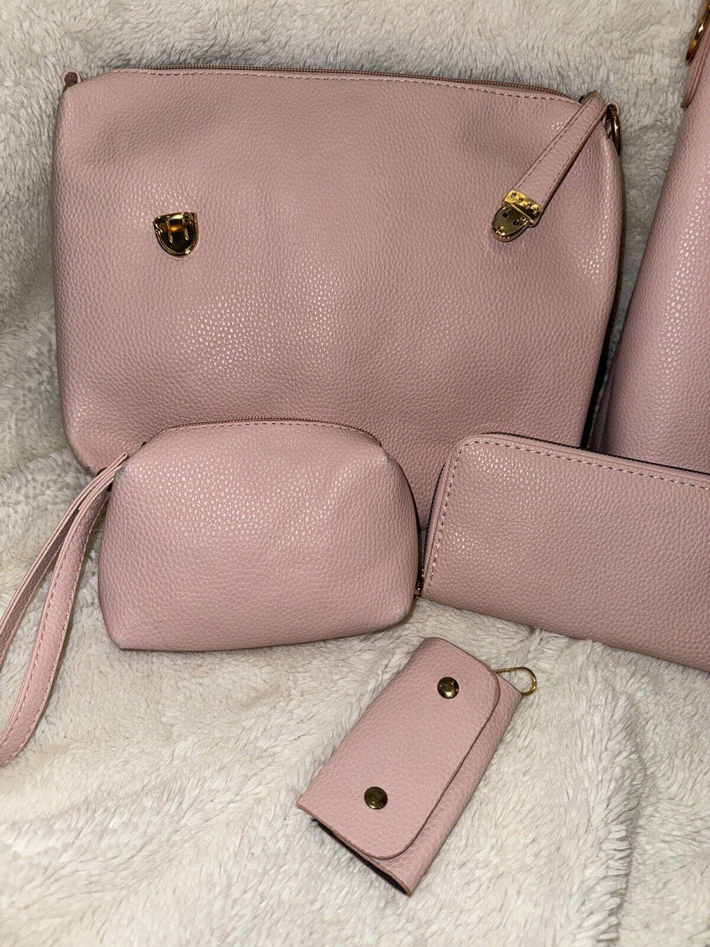 Mei & Ge pink 6-pc Set, Purse, Wallet, Makeup Bag, Clutch,