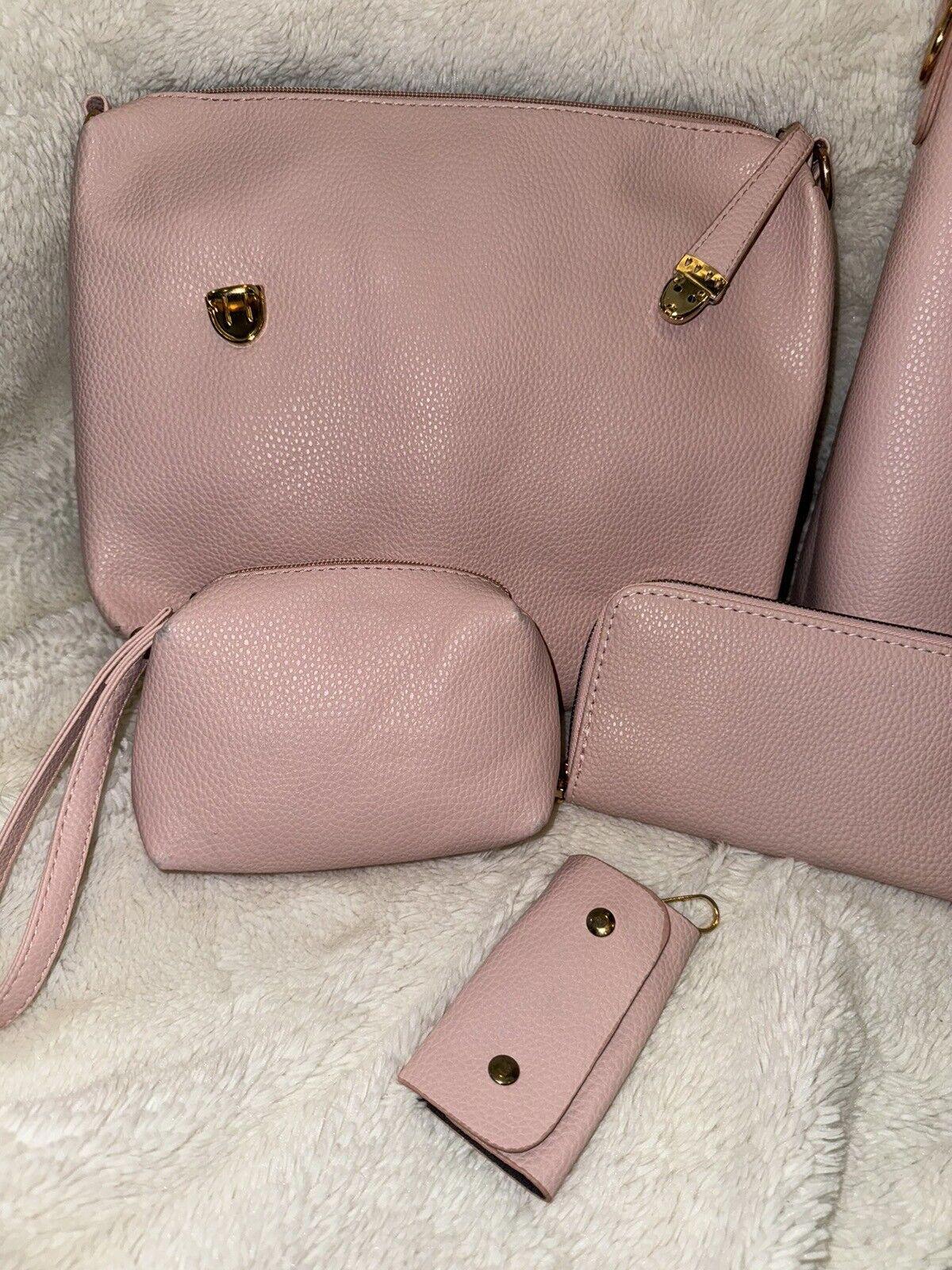 Mei & Ge pink 6-pc Set, Purse, Wallet, Makeup Bag, Clutch,