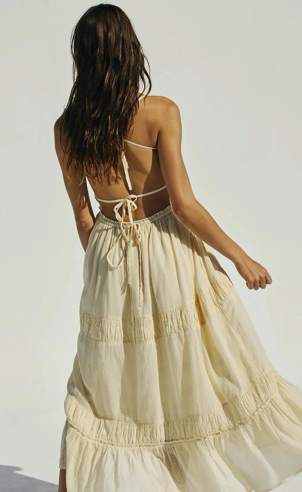 Free People Taking Sides Maxi Dress Women's Casual Backless Long NWT Large