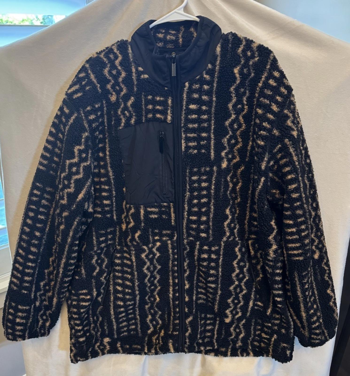 NEW D’iyanu Gatimu Men's African Print Teddy Fleece Jacket (Tan Tribal Lines) XL