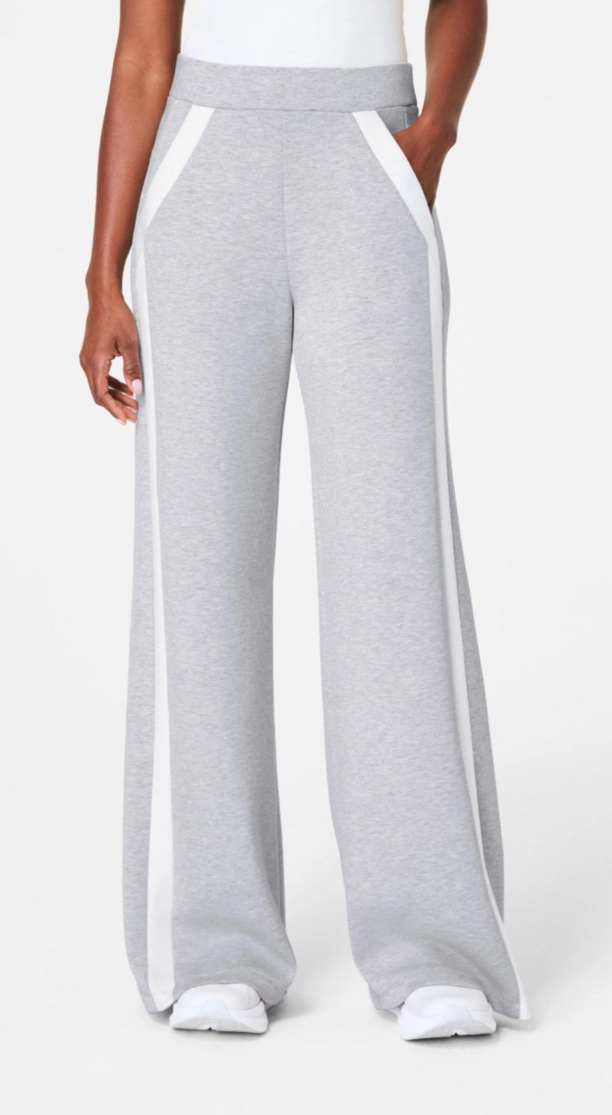 Spanx Womens Track Pants AirEssentials Striped Wide Leg Gray Size LG NEW