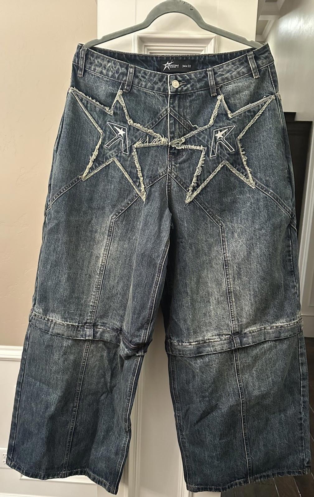 NEW! Rockstar Studios Logo pocket convertible jeans 34 X 32 NWOT