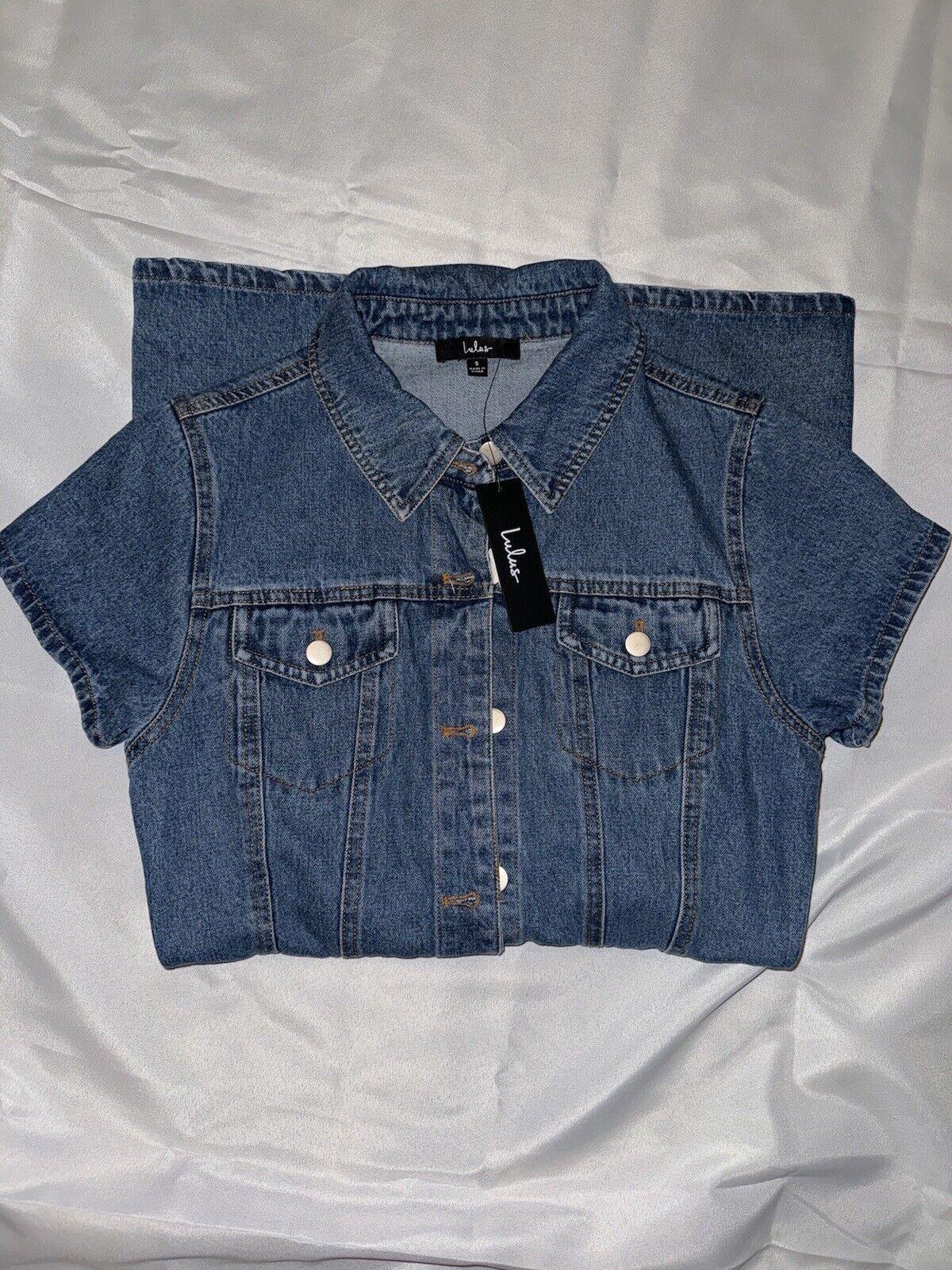 Lulu’s Ready to Charm Short Sleeve Denim Mini Dress Sz Small