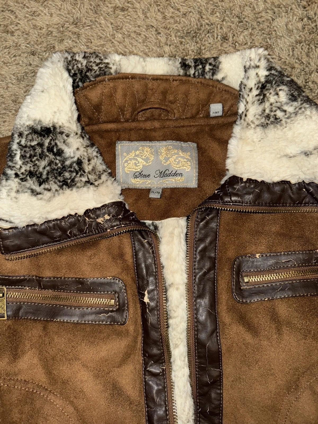 NEW Steve Madden Jacket Womens XL Brown Faux Suede Fur Lined Moto Bomber Ladies
