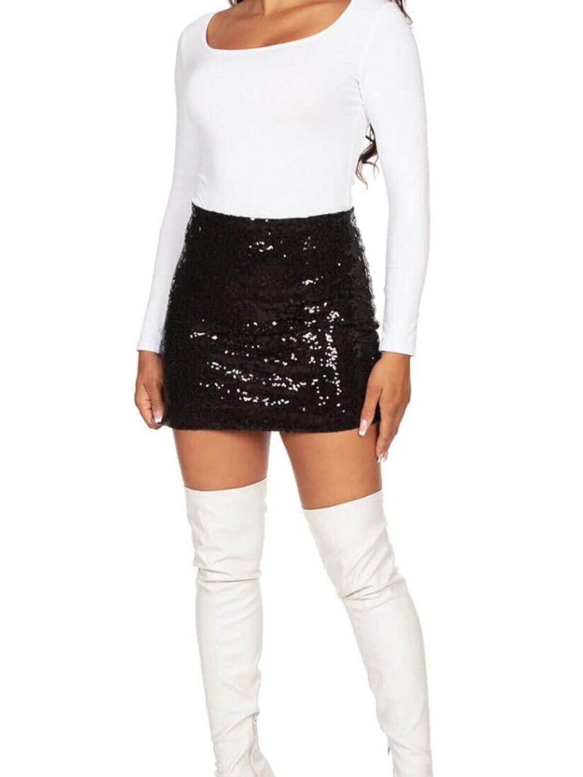 NEW Tipsy Elves Black High Waist Full Sequin Party Mini Skirt Date Night Out SM