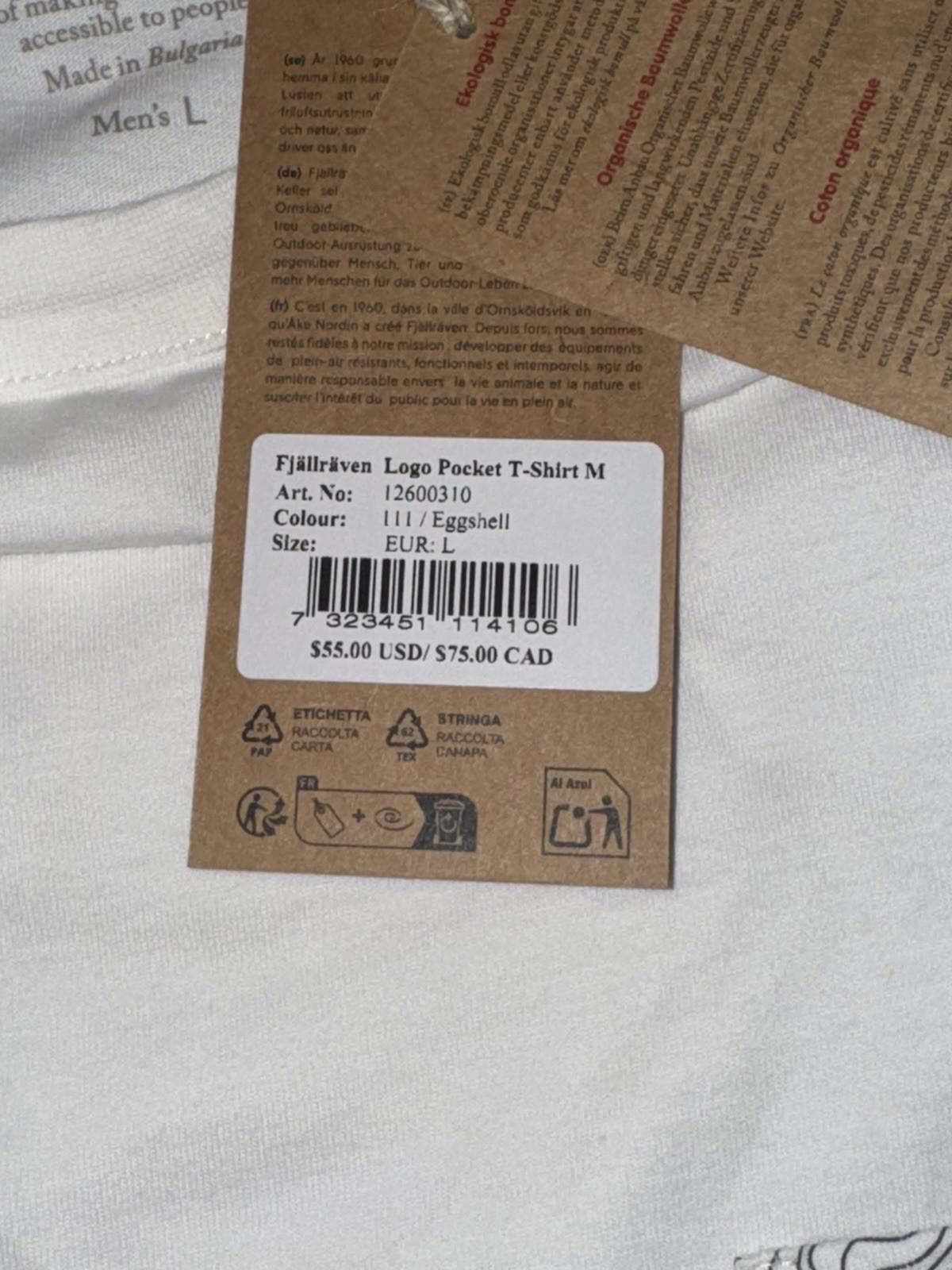 NEW! Limited Edition RARE Fjallraven Logo Pocket T-Shirt Of-White Large NEW