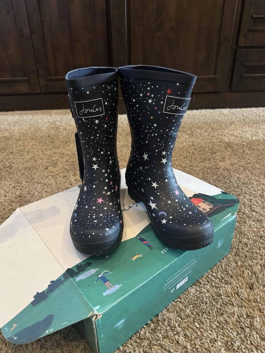 Joules Molly Welly womens navy rubber Stars rain boots US 6 EUR 37 NEW!