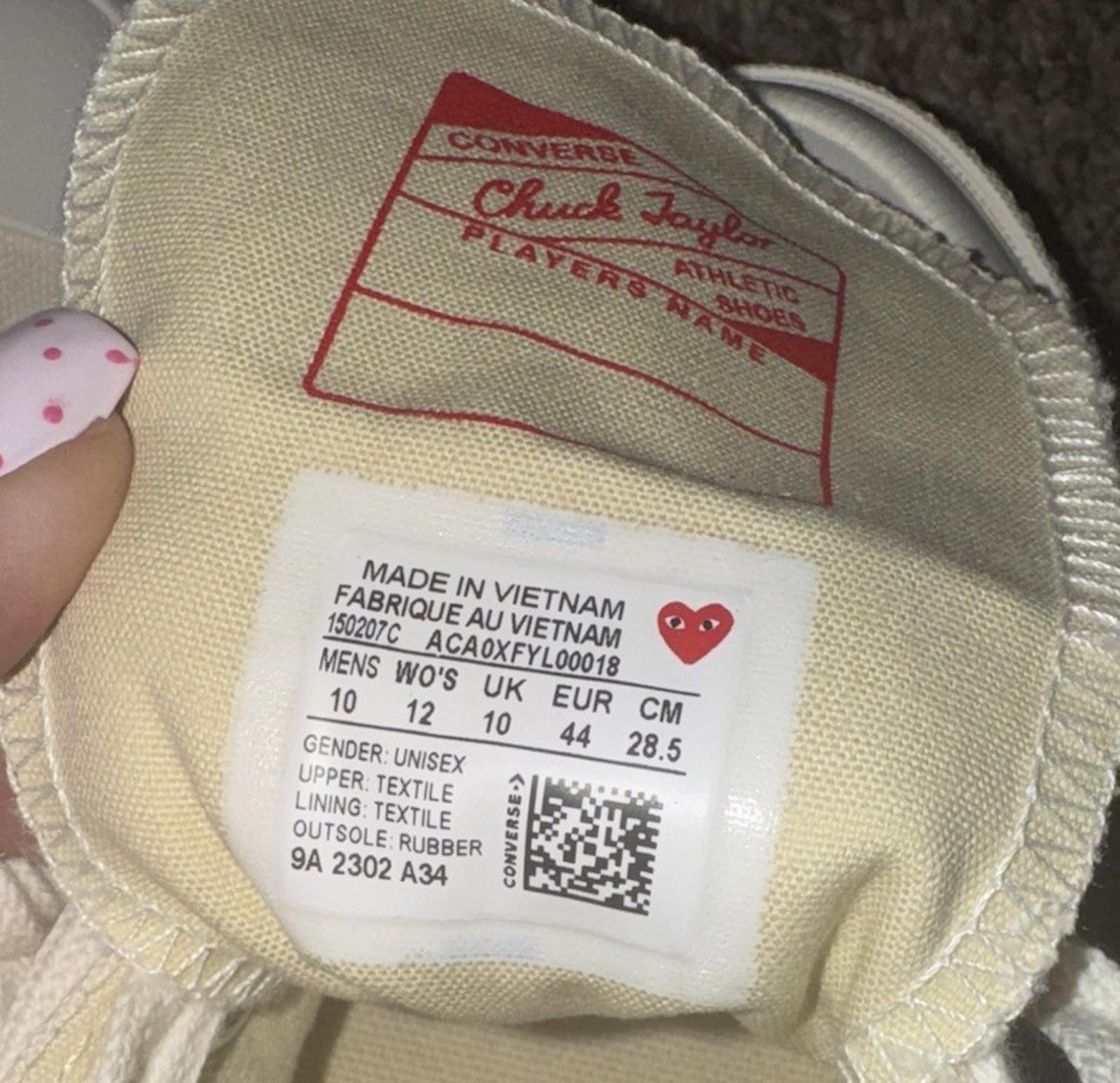 NEW Converse X Comme Des Garcon Play CDG Chuck Taylor Low Cream  12  W / 10 Men