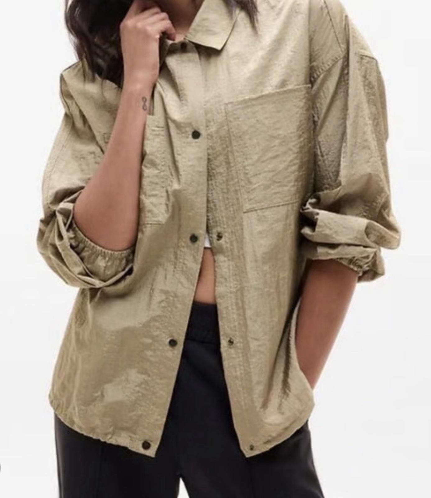 Athleta Women Lightweight Lunar Sheen Shirt Jacket Brownstone Beige NWOT  Sz M