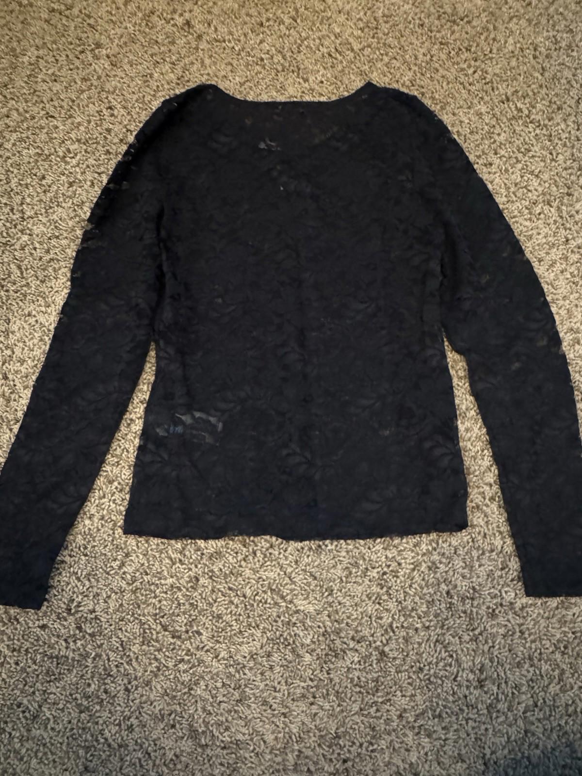 NWT Anthropologie Women Long-Sleeve Lace Crew-Neck Top NEW Black XS