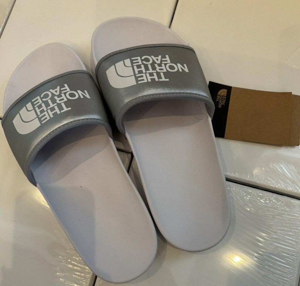 NORTH FACE WOMENS METALLIC SILVER BASE CAMP SLIDES NEW 10