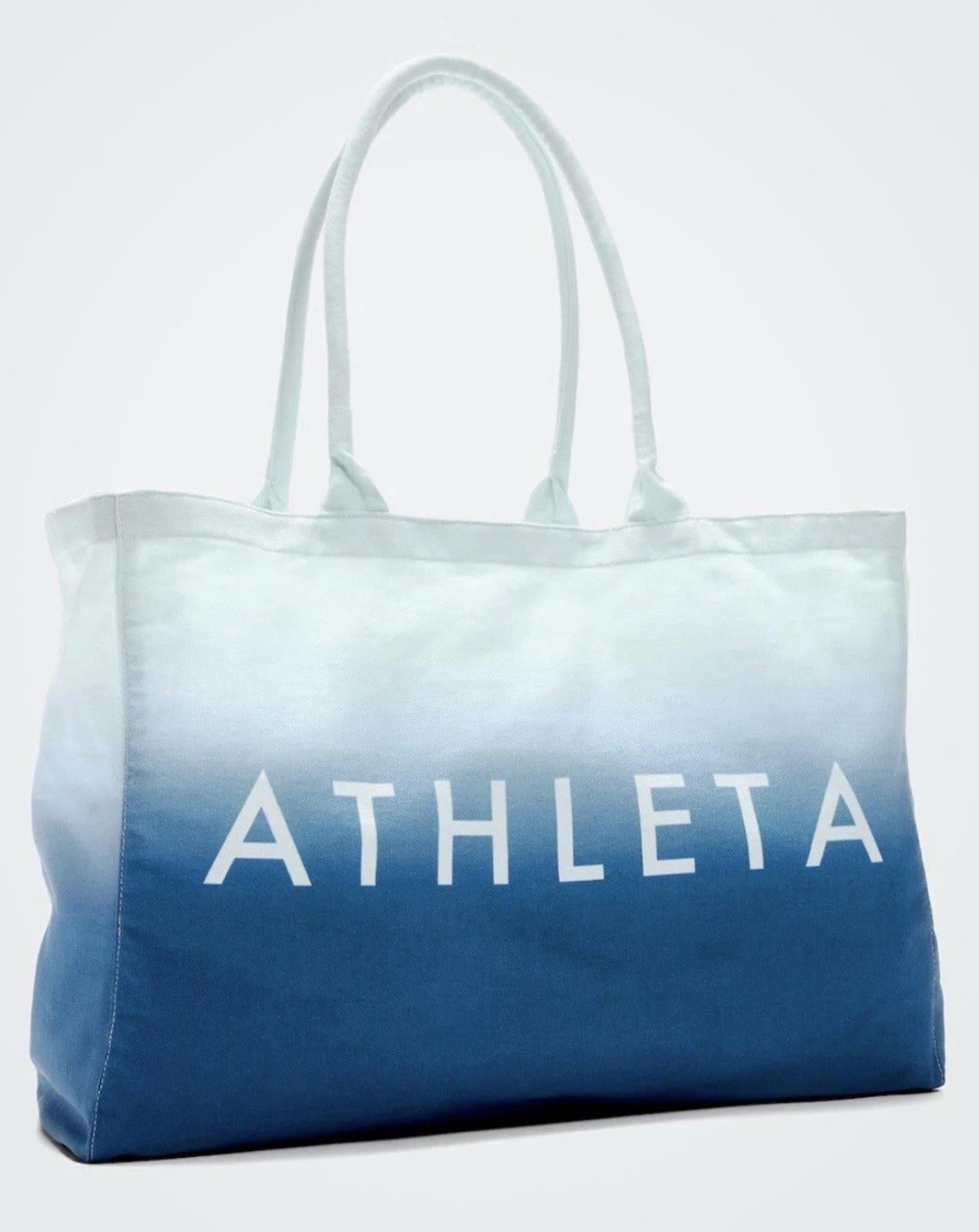 2024 Athleta Canvas Gym Bag Beach Shopping Tote Blue White Ombre XLarge Unused