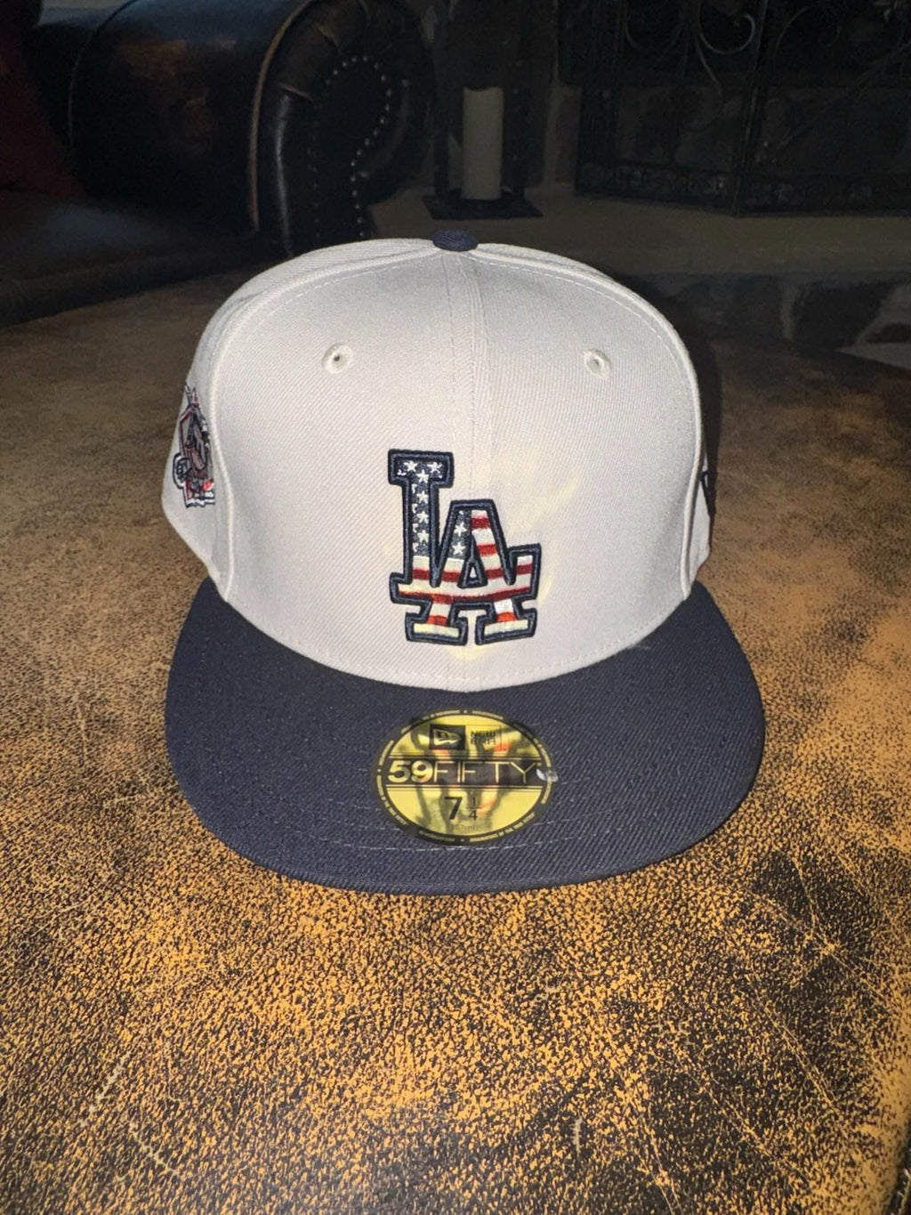 NEW LA Dodgers New Era Khaki/Black Fourth of July 59FIFTY Fitted Hat Size 7